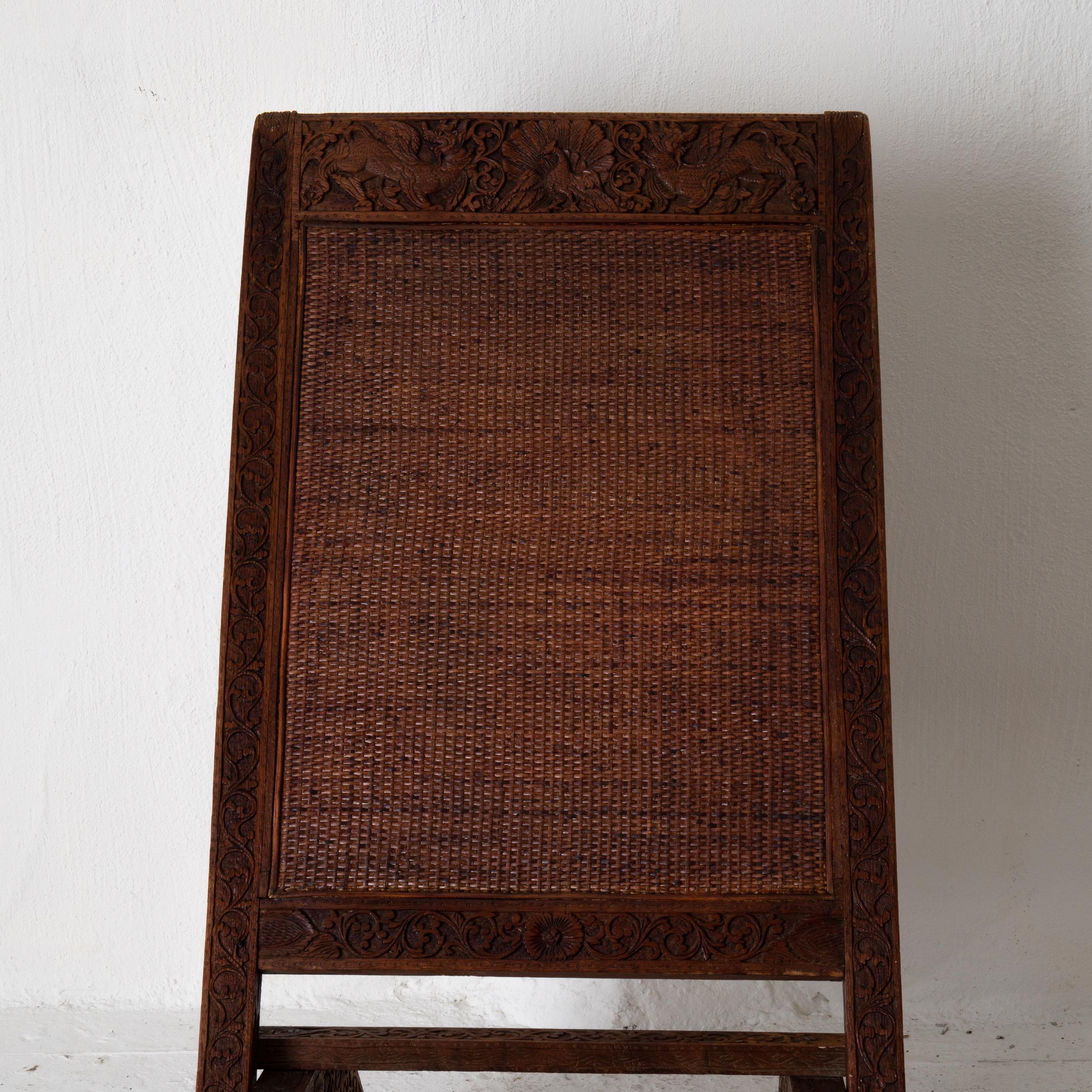 Wood Chair Foldable India Brown Carved, 20th Century, India For Sale