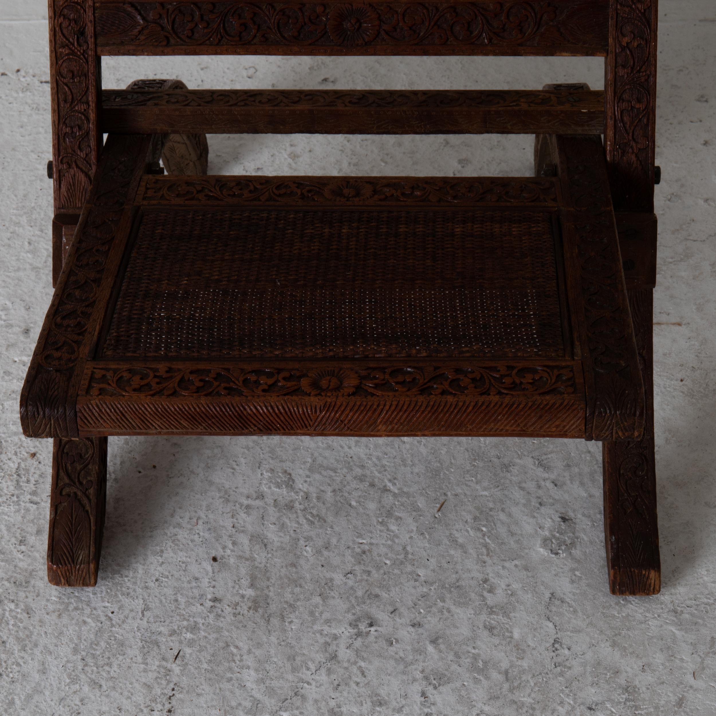 Chair Foldable India Brown Carved, 20th Century, India For Sale 1