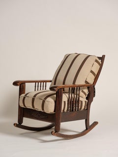 Antique Arts and Crafts Rocking Chair, Oak Frame, USA, Adjustable