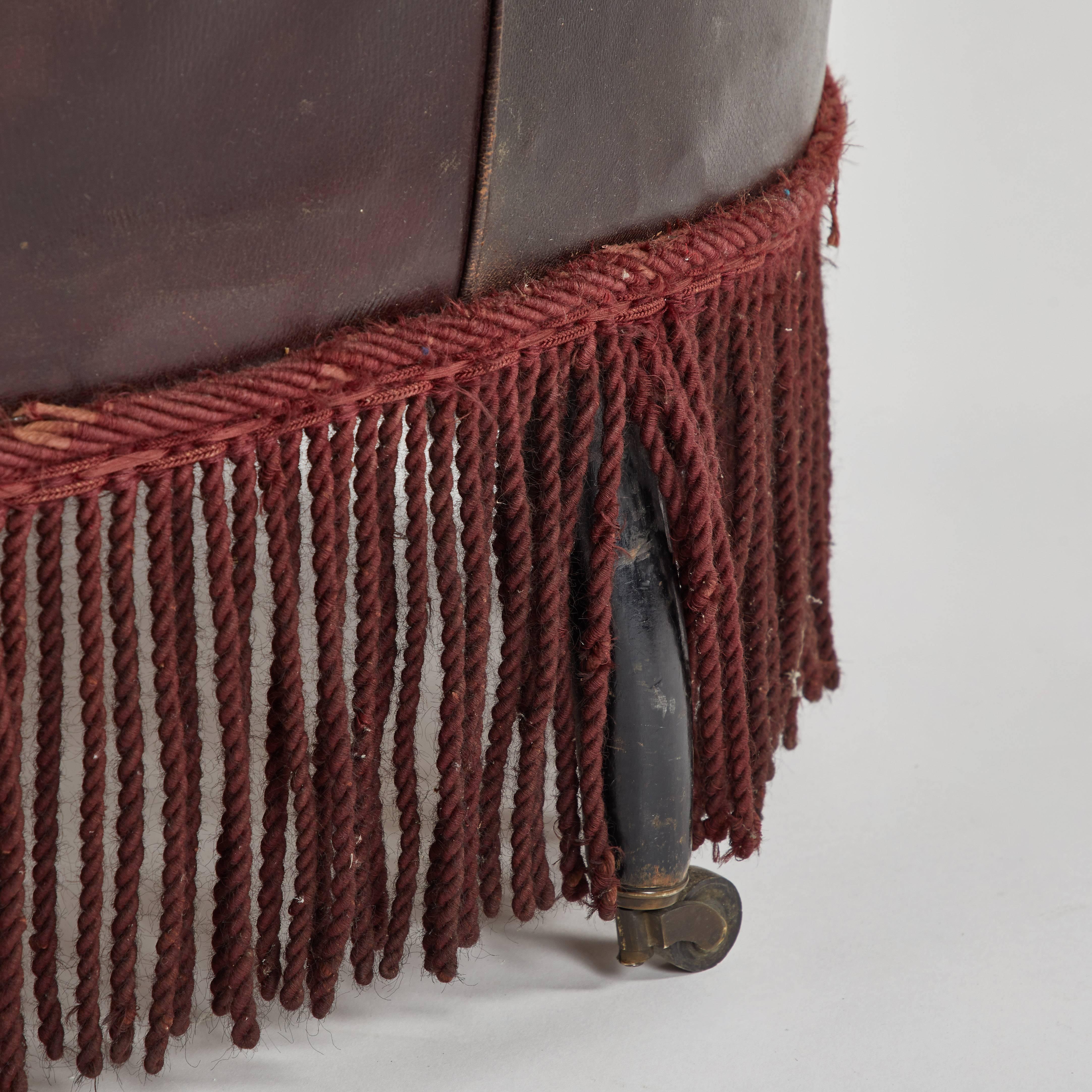 Edwardian Early 20th Century French Leather Armchair with Fringe