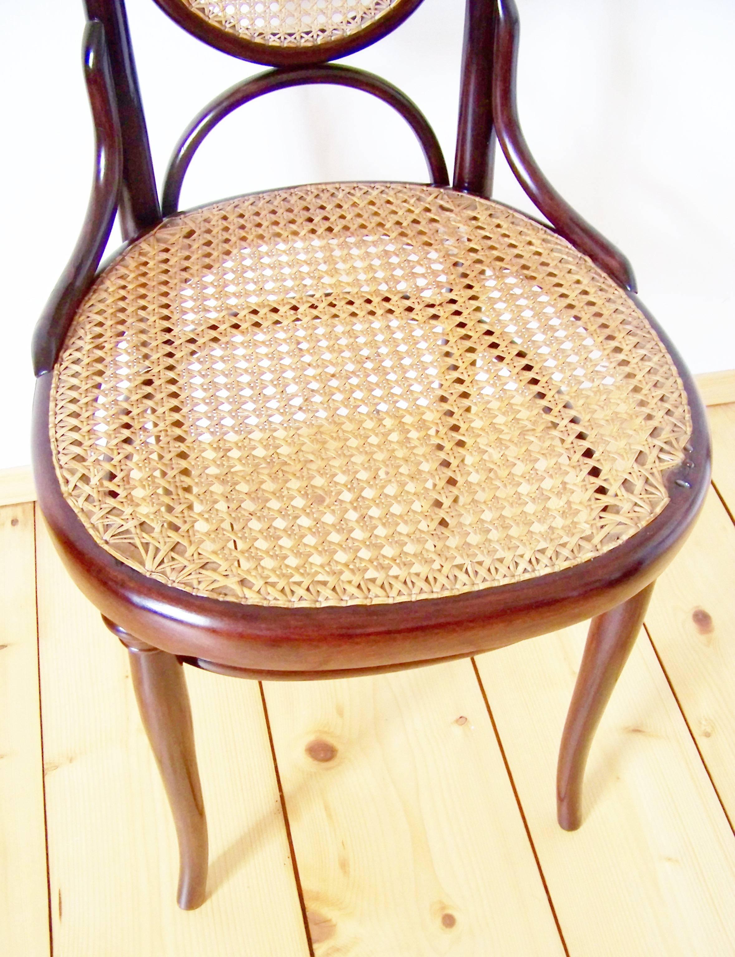 Viennese chair Thonet Nr. 17 was included in the production program of the company Gebrüder Thonet, circa 1865. Original 'Thonet' stamp under the seat is used between the years 1987-1910. Original restored polish.