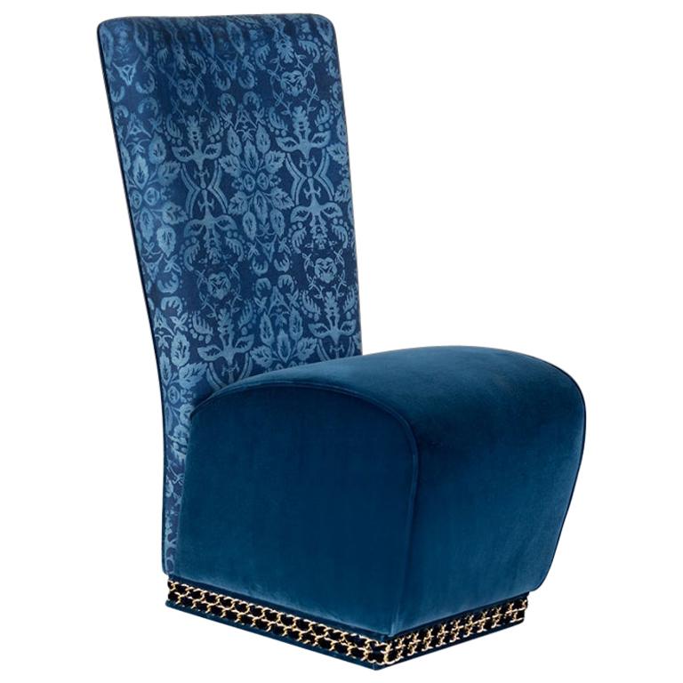Chair Genova Eticaliving, Blue Fabric and Velvet, Made in Italy