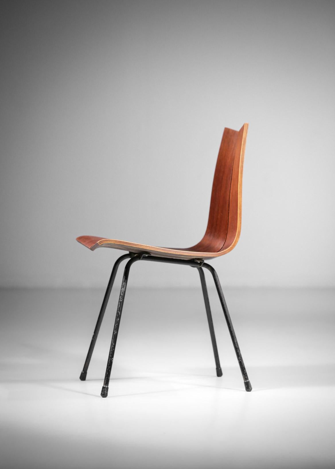 Lacquered Chair Hans Bellmann Swiss Design 60's Thermoformed Wood For Sale