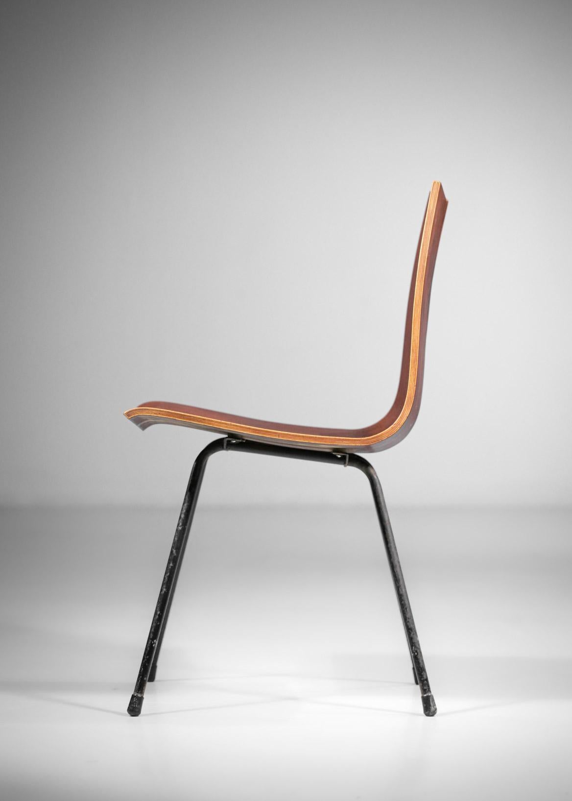 Chair Hans Bellmann Swiss Design 60's Thermoformed Wood In Good Condition For Sale In Lyon, FR