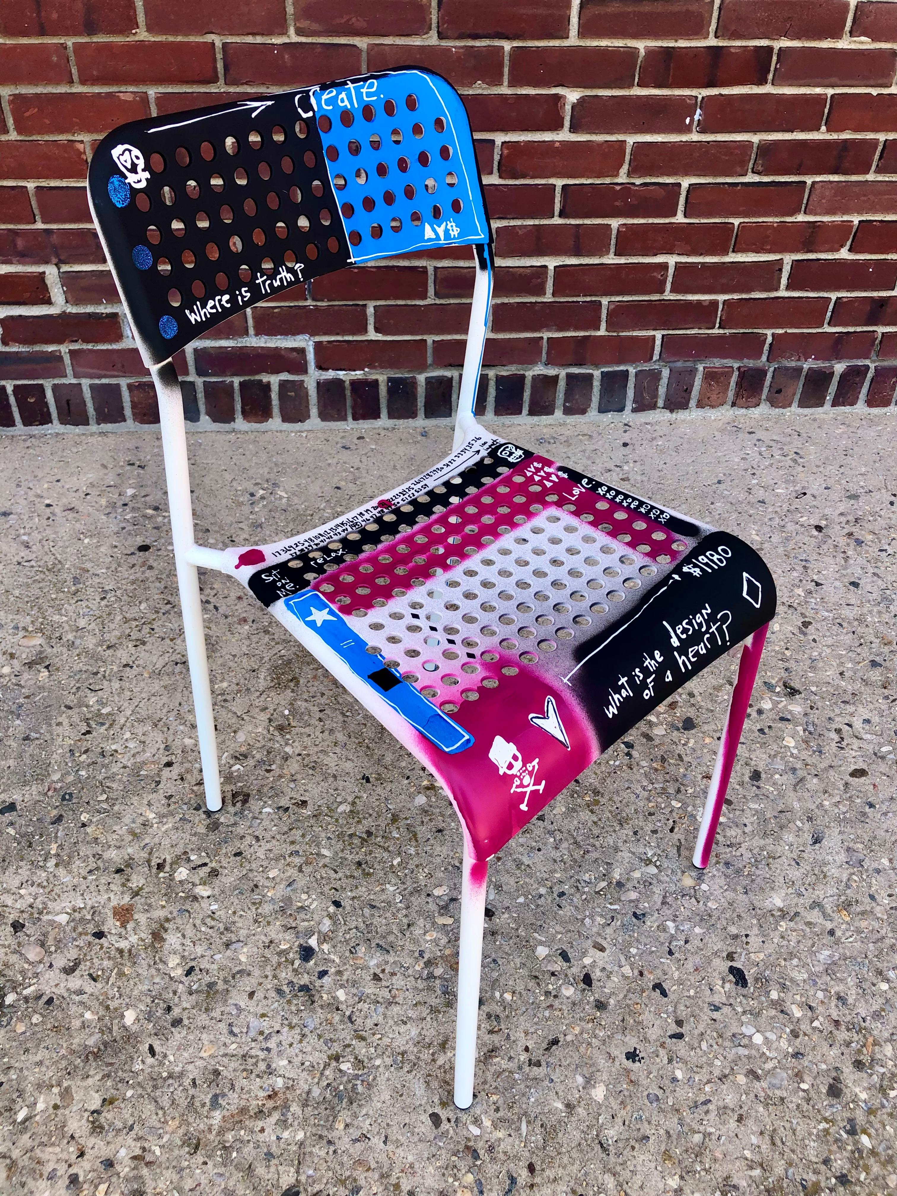 Chair (I) Pop Art Graffiti Tagged Chair by Adam Baranello In New Condition For Sale In East Quogue, NY