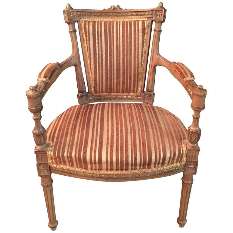  Chair in Antique Louis Seize Style Solid Beechwood Hand Carved For Sale