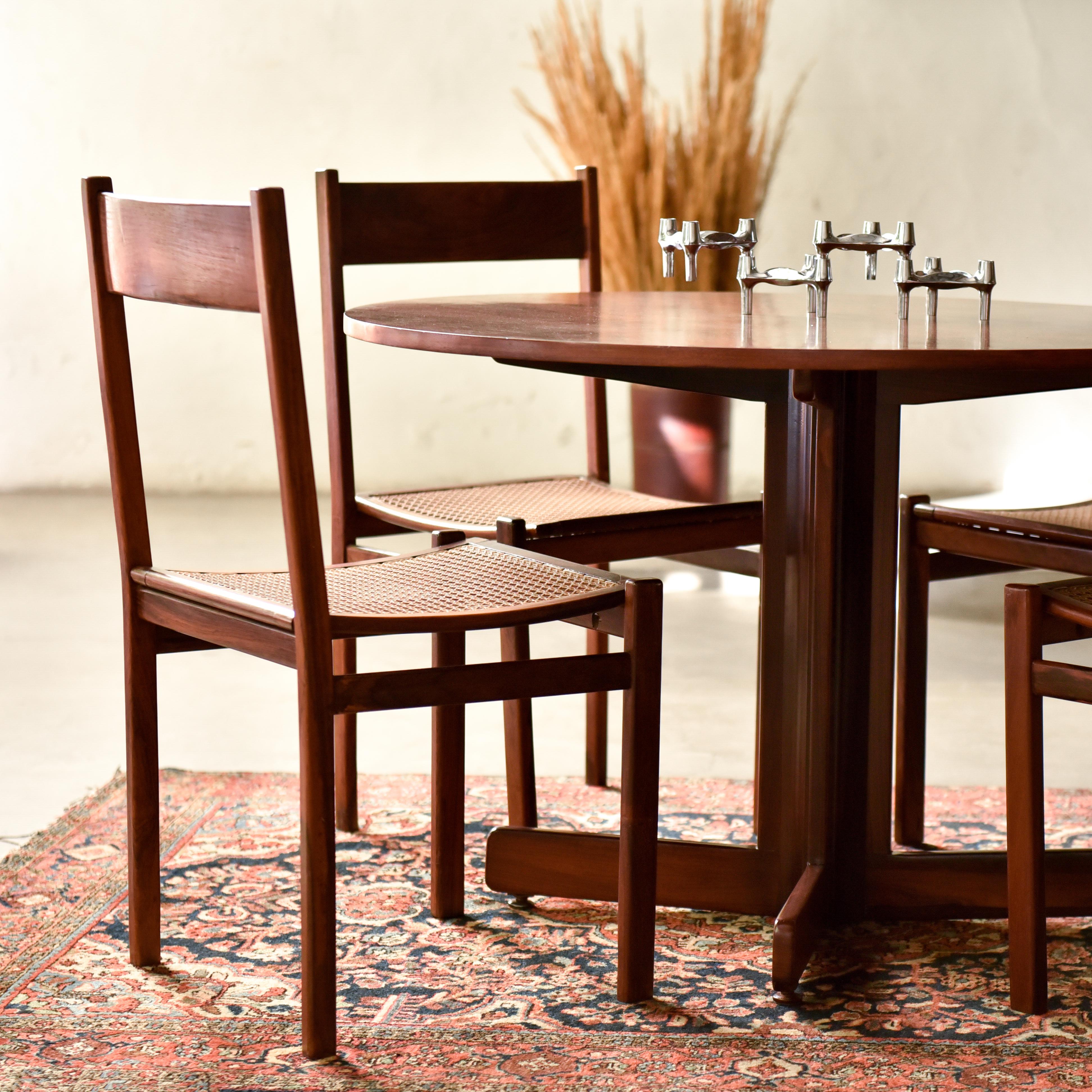 Mid-20th Century Set of 6 Chairs in Brazilian Wood by Joaquim Tenreiro For Sale