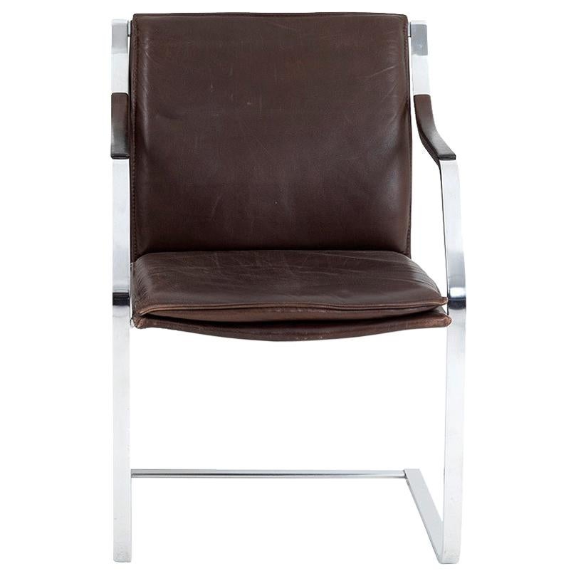 Chair in Leather and Chromed Metal, 1970s For Sale