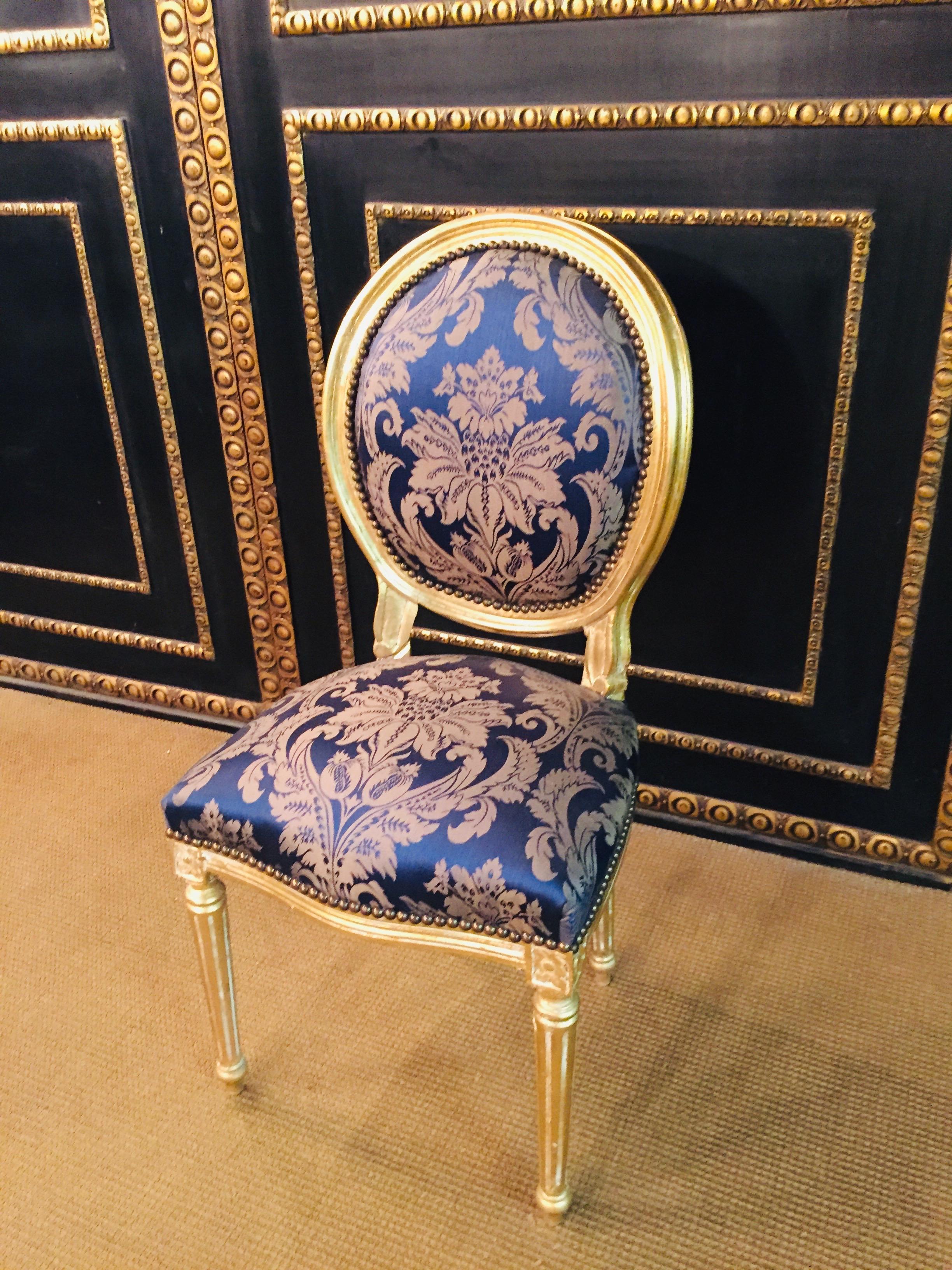 Chair in Louis Seize Style Gilded with Royal Fabric 3