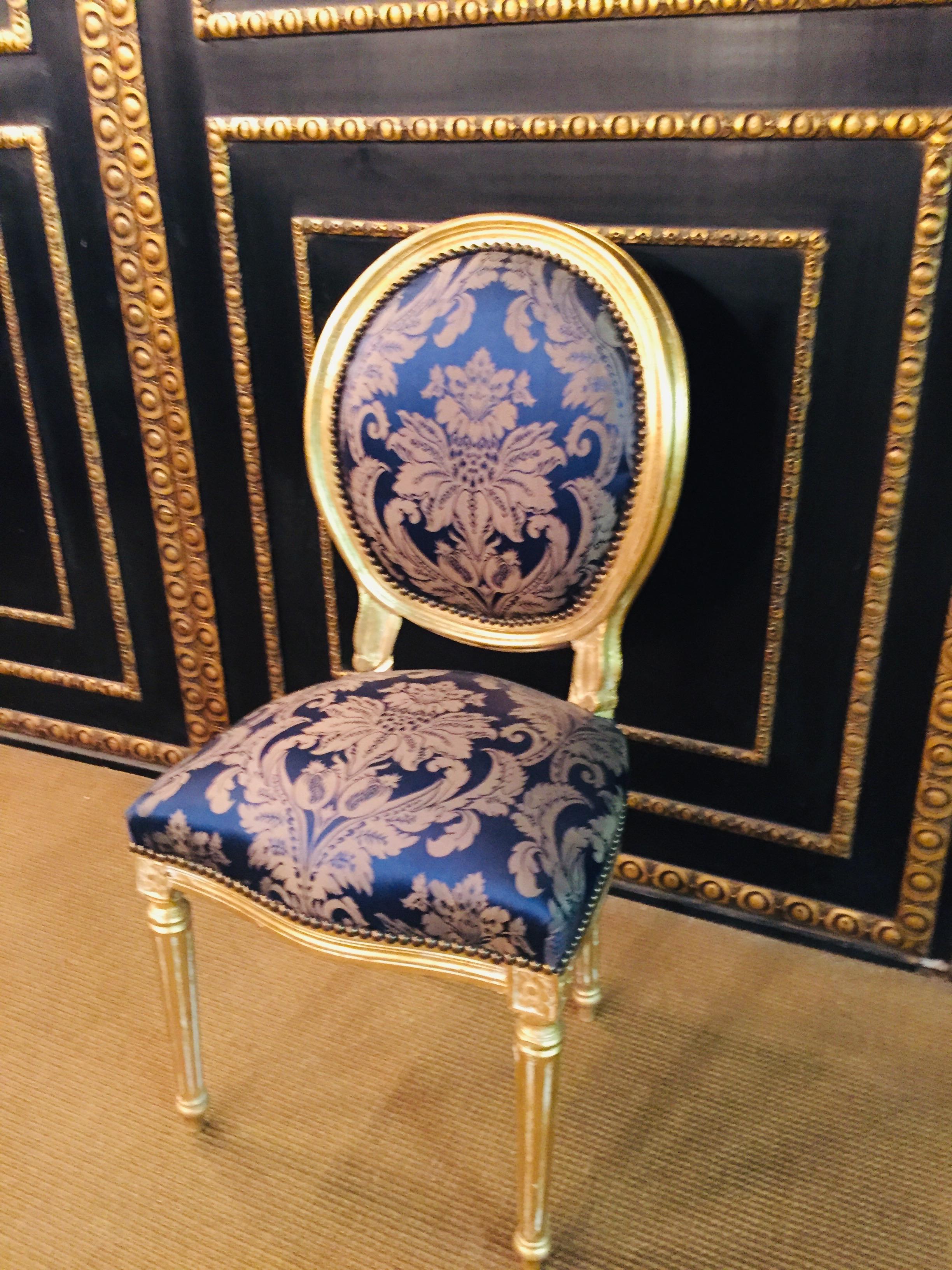 French Chair in Louis Seize Style Gilded with Royal Fabric