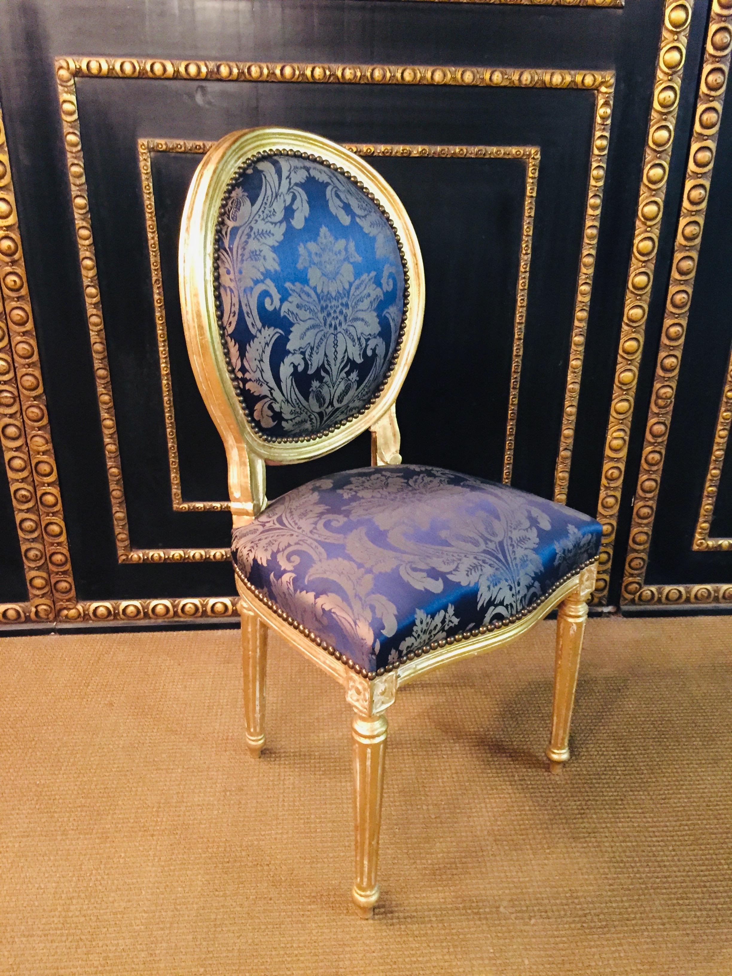 Gilt Chair in Louis Seize Style Gilded with Royal Fabric