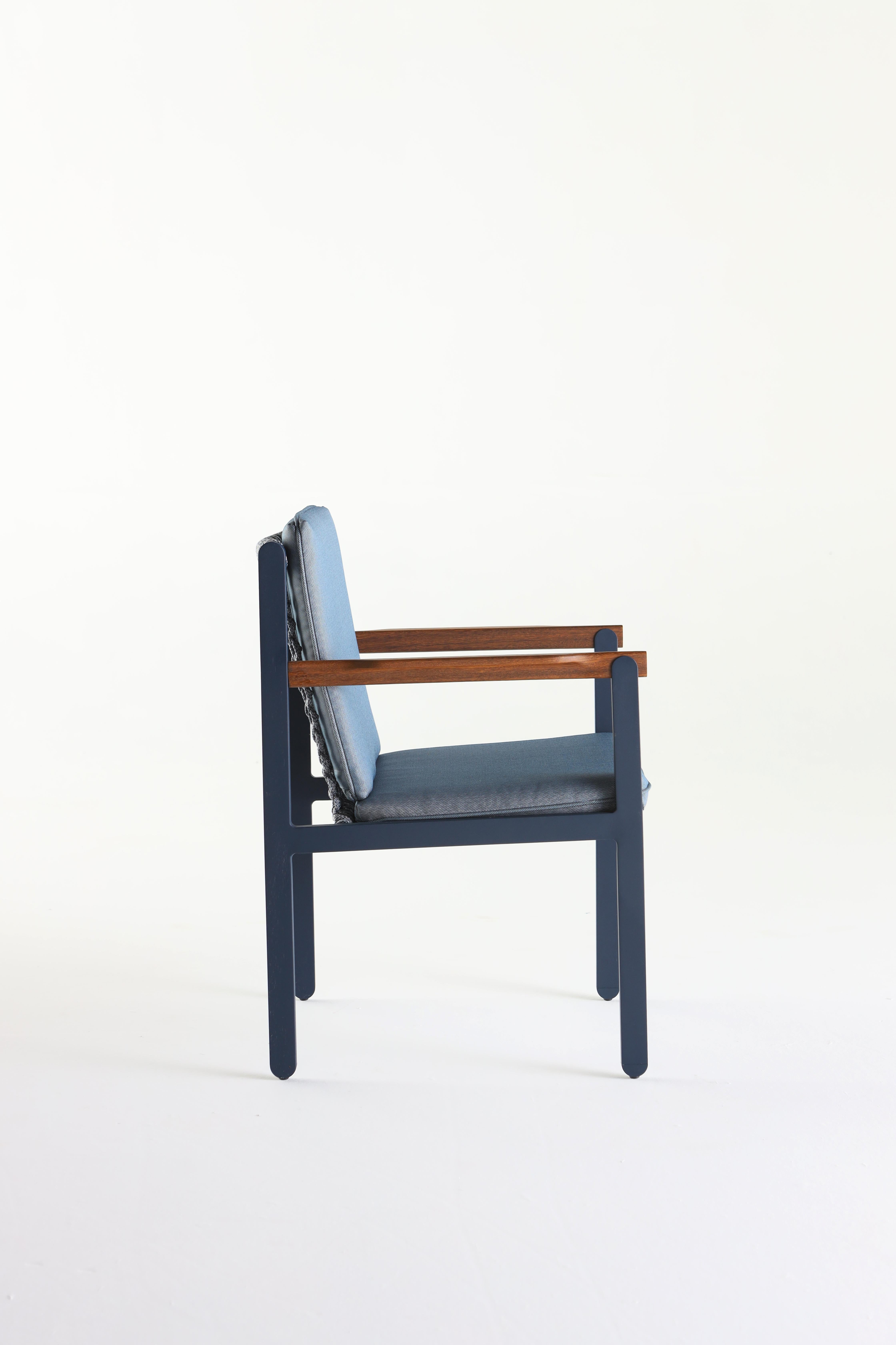 Stuhl aus Metall, nautischem Seil und Textilien für den Außenbereich oder den Innenbereich (Brasilianisch) im Angebot