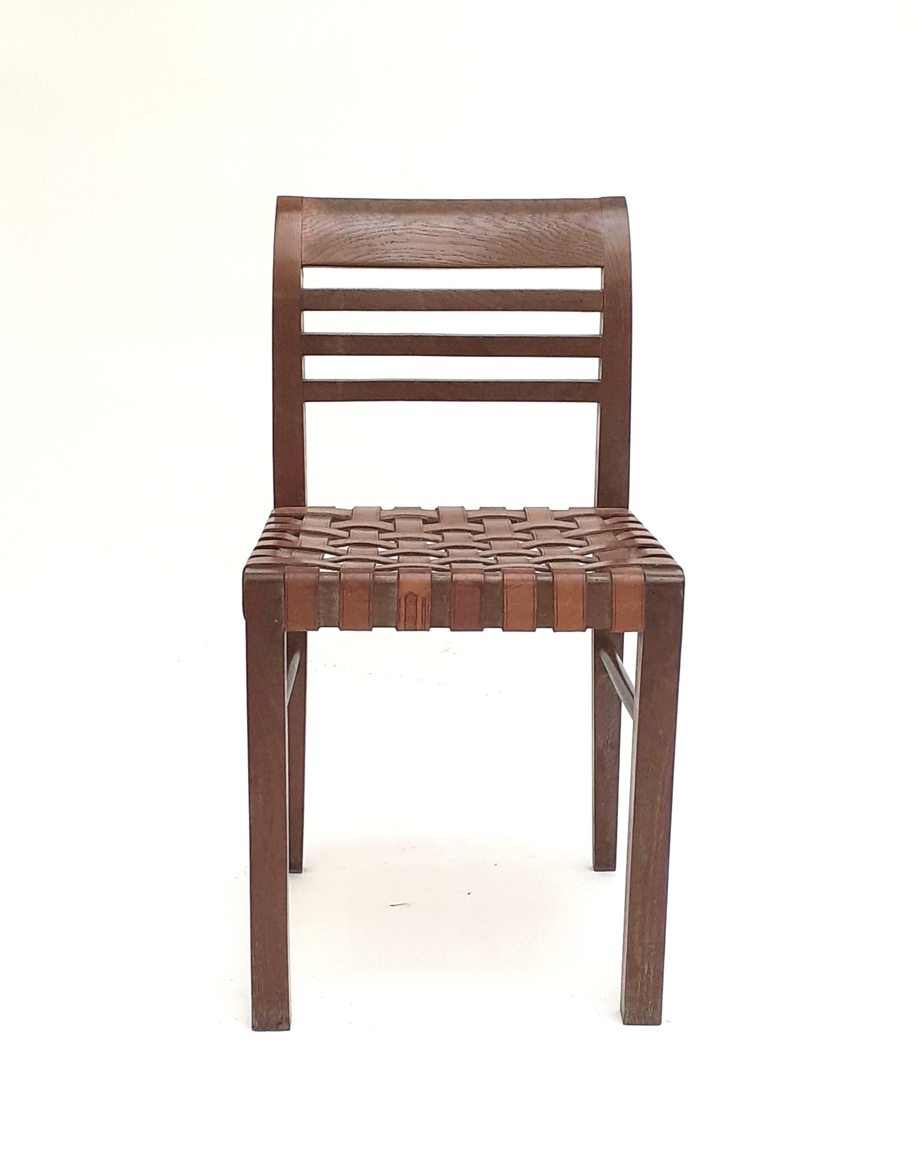 French Chair in Oak and Leather by René Gabriel, Norma, 1936 For Sale