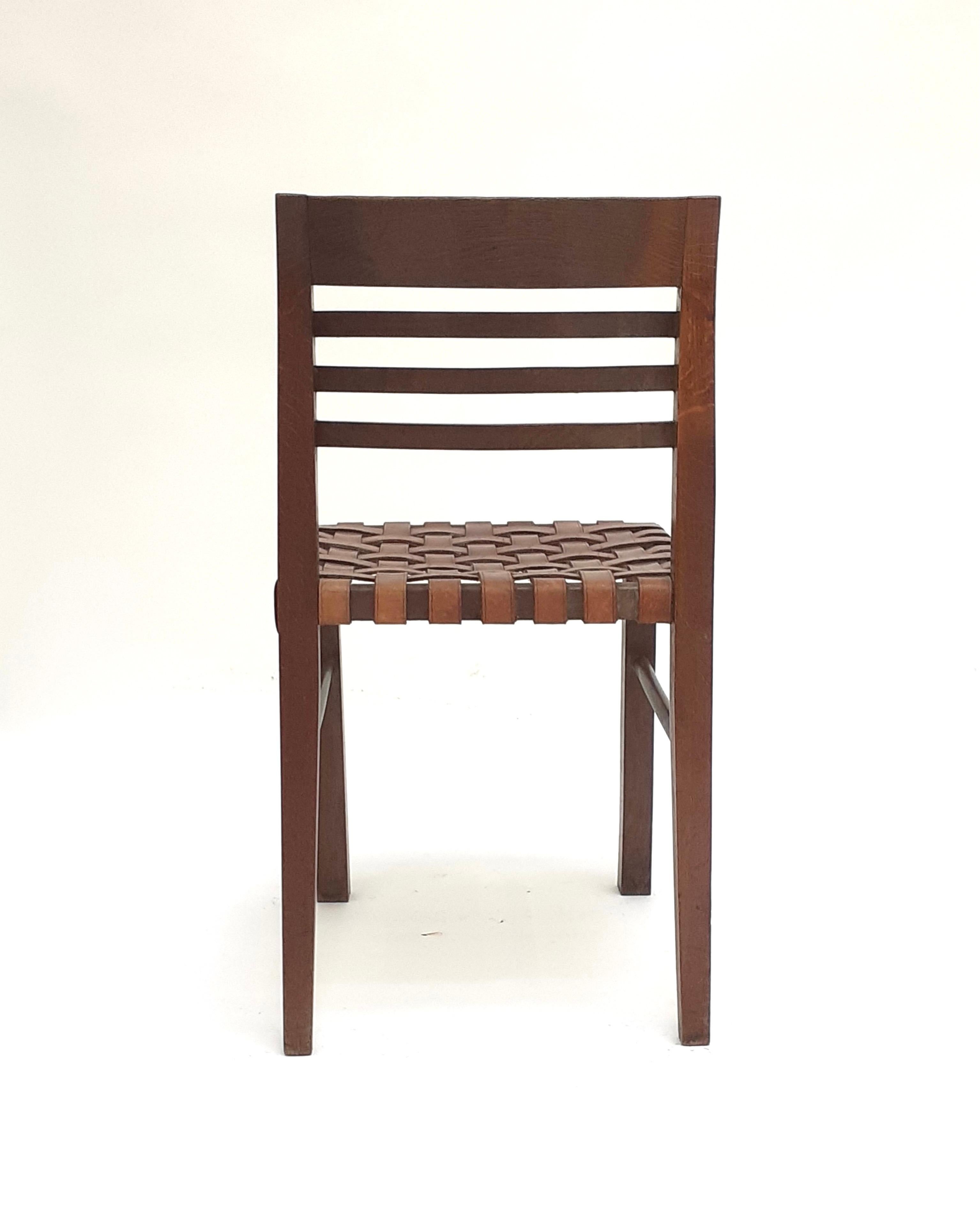 Chair in Oak and Leather by René Gabriel, Norma, 1936 In Good Condition For Sale In PARIS, FR