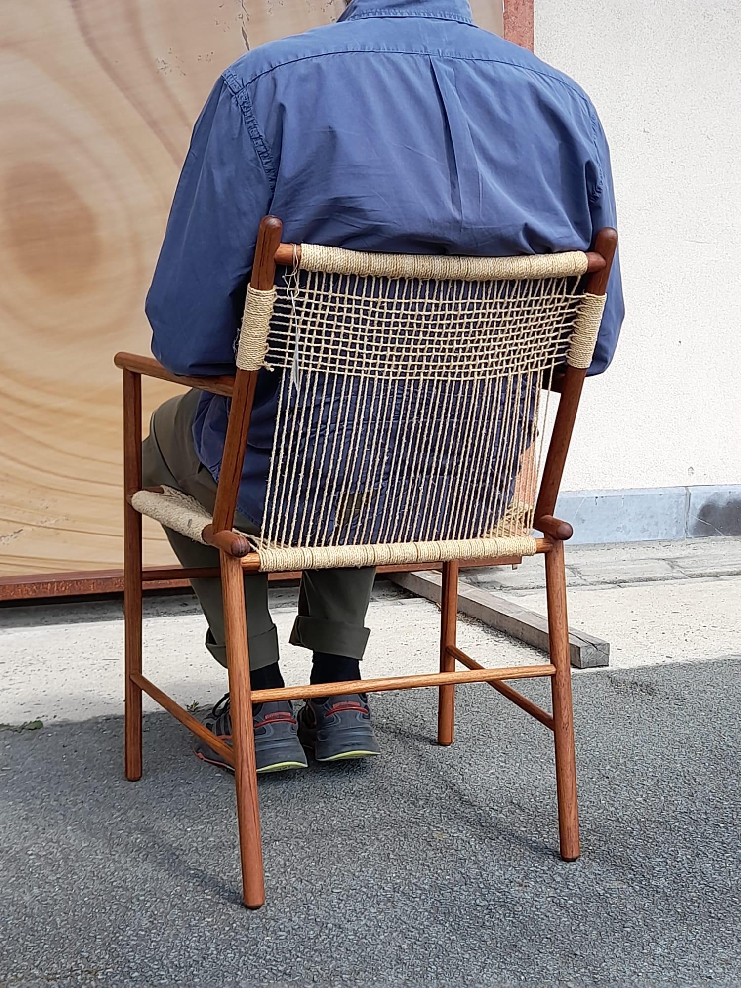 Chair in Teak with Rope Handmade by Studio Mumbai For Sale 5