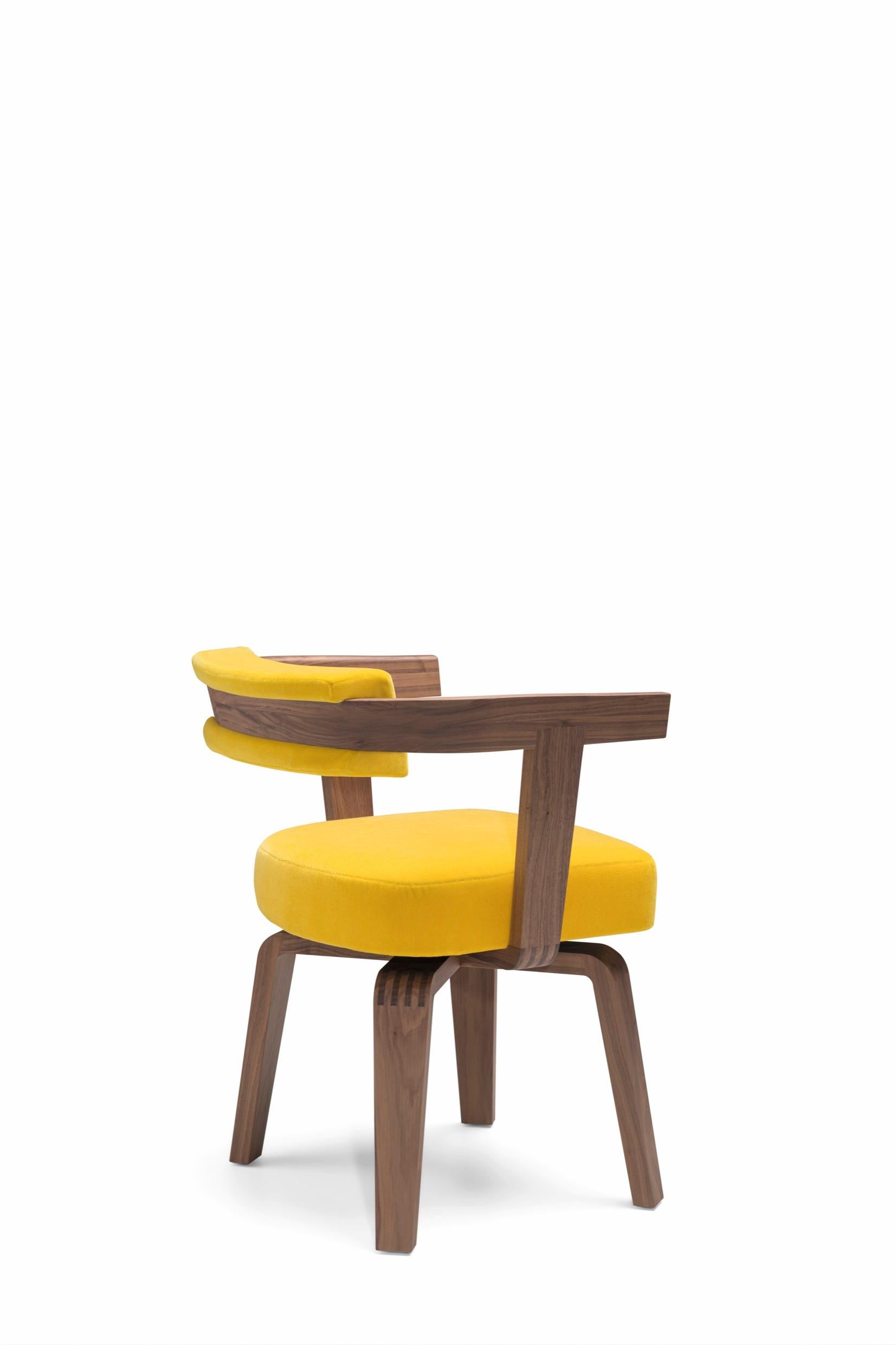 Italian Yellow Mohair and Walnut Chair  Molteni&C by Herzog & de Meuron Made in Italy For Sale