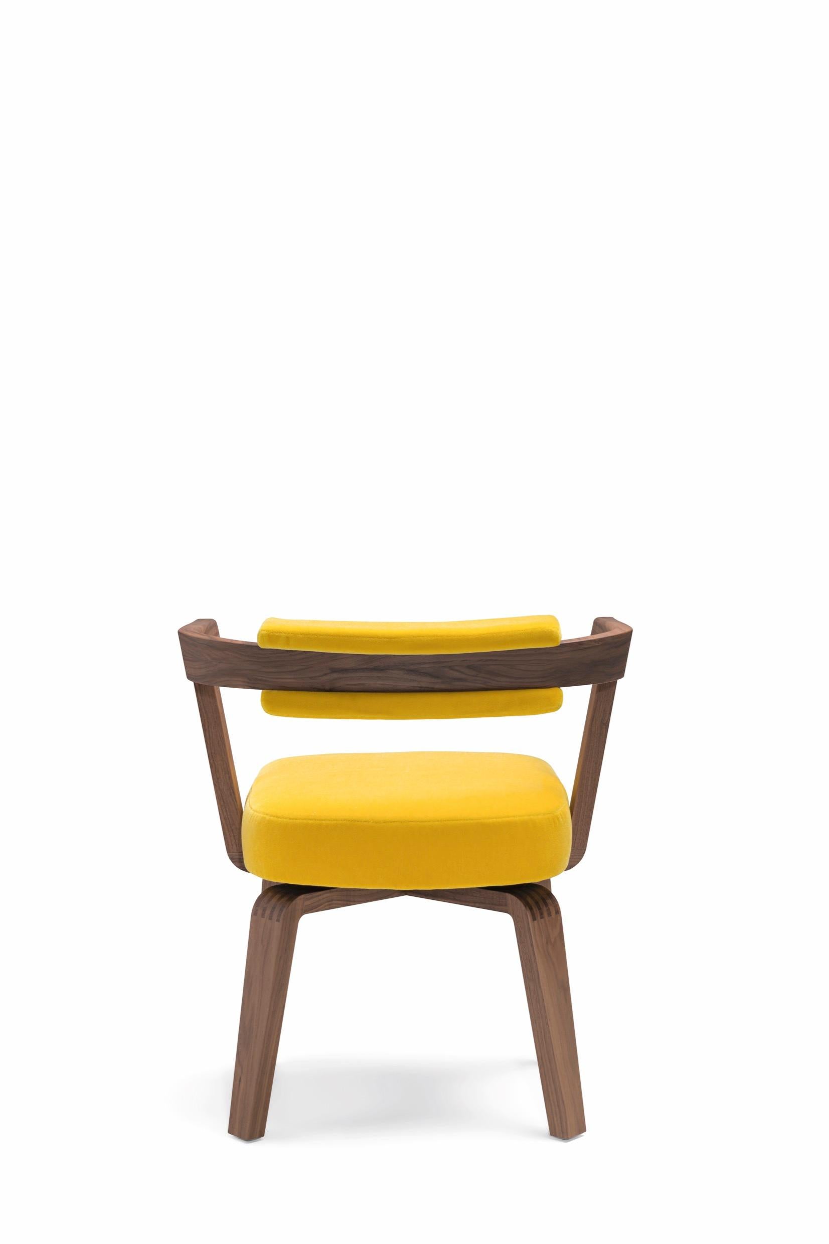 Yellow Mohair and Walnut Chair  Molteni&C by Herzog & de Meuron Made in Italy In New Condition For Sale In New York, NY