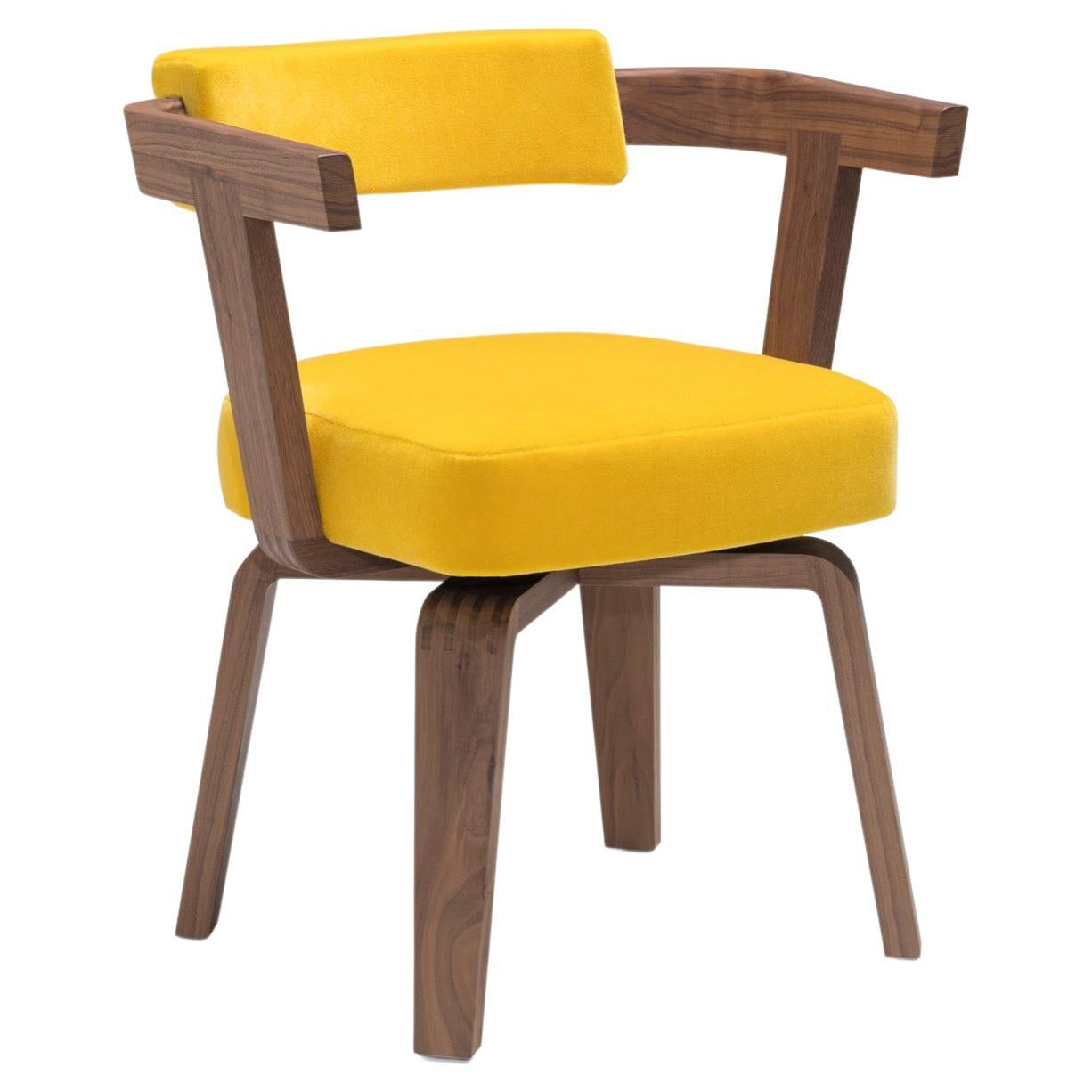 Yellow Mohair and Walnut Chair  Molteni&C by Herzog & de Meuron Made in Italy