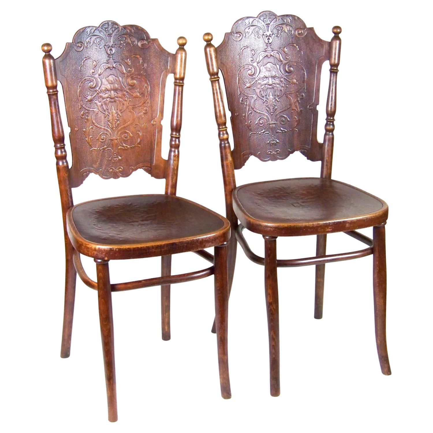 J. and J. Kohn Vienna Art Nouveau Bentwood Two Chairs Nr. 243 Mahogany  c.1905 at 1stDibs