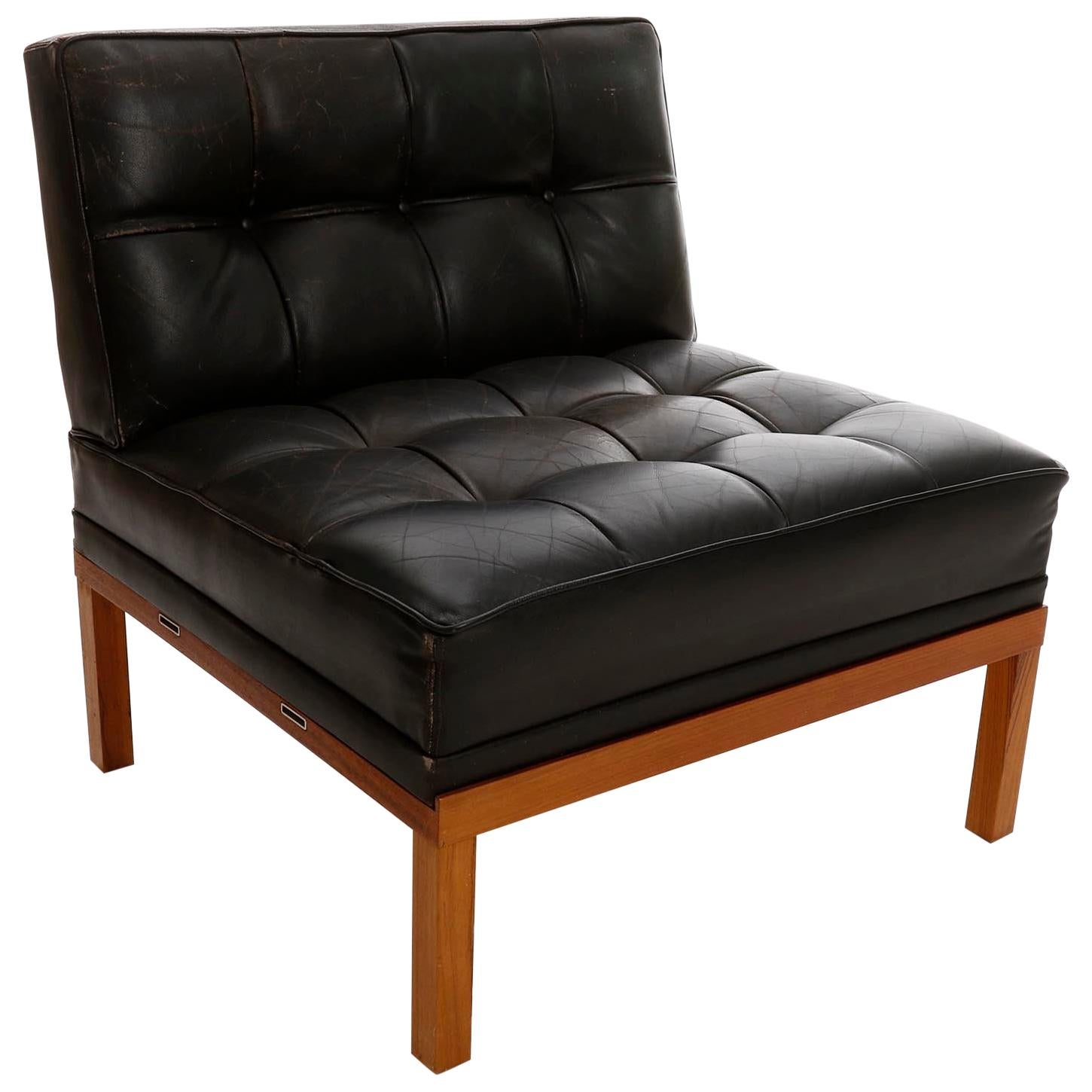 Chair Johannes Spalt 'Constanze', Black Leather Wood Teak, Austria, 1960s For Sale