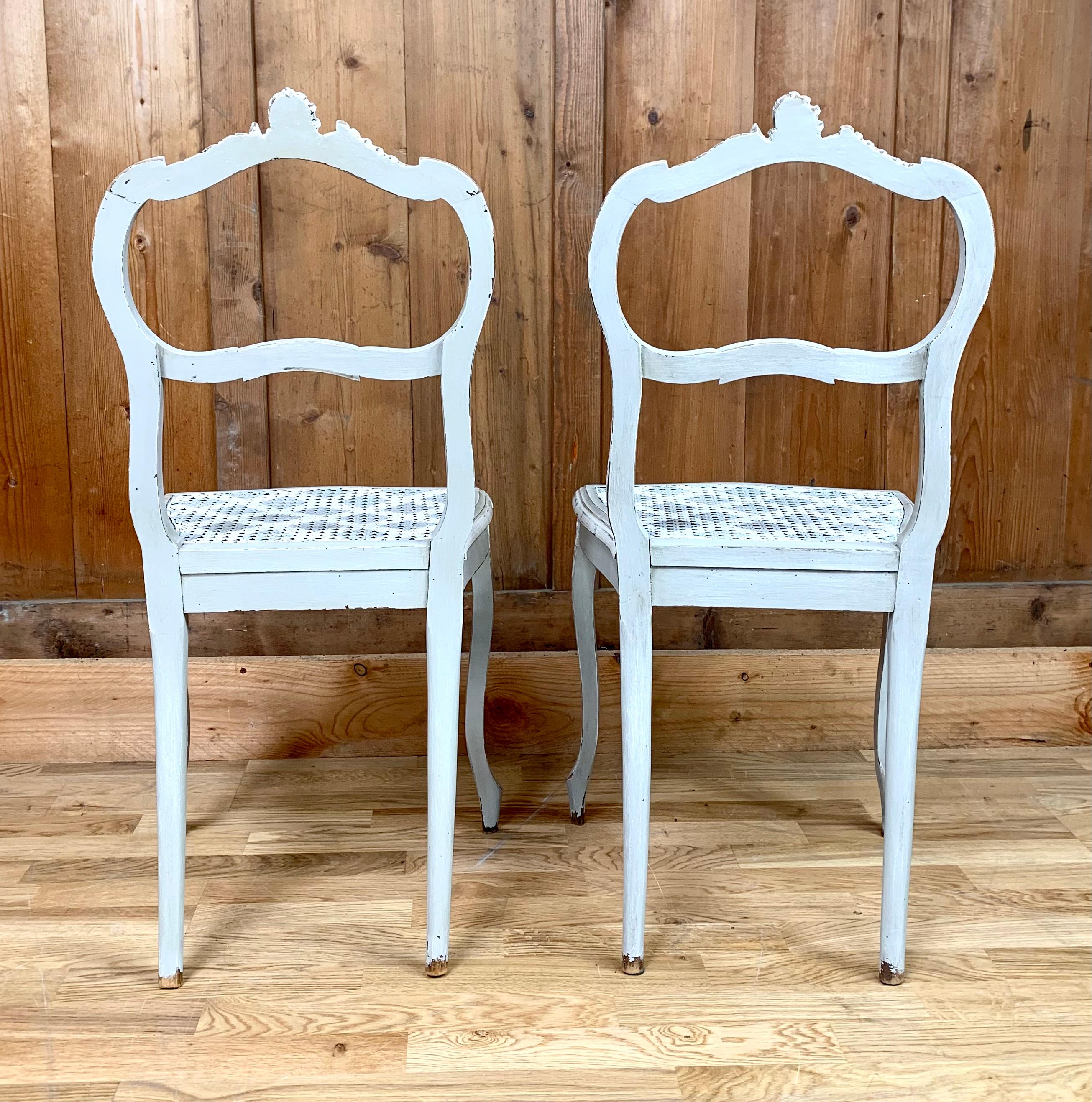 French Chair Louis XV Style in Wood and Cannage For Sale