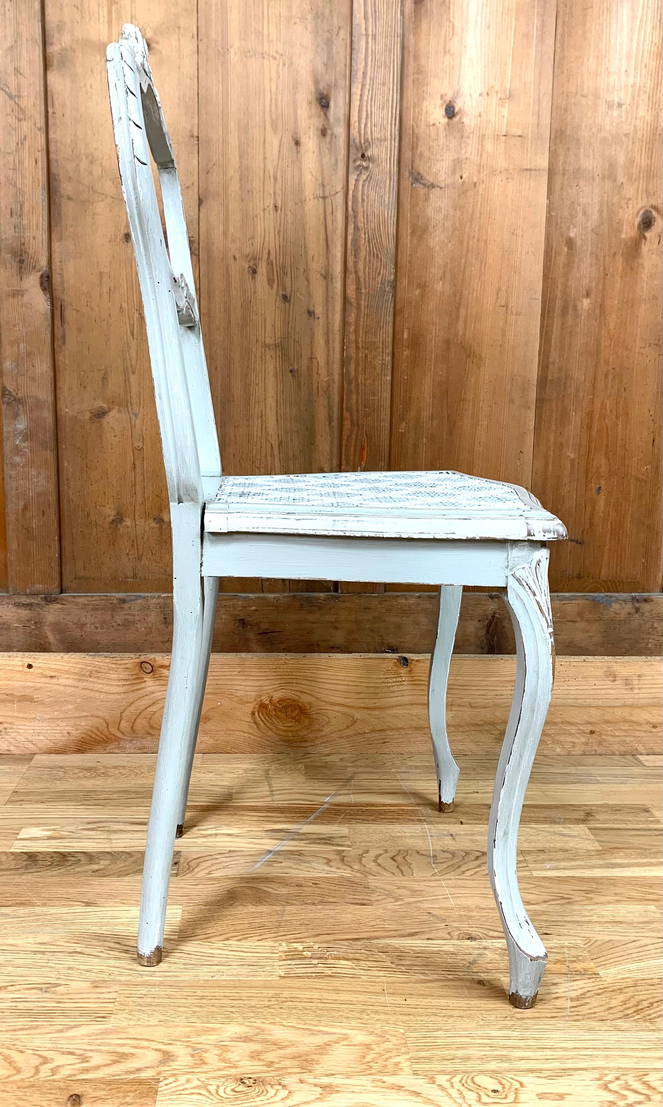 Chair Louis XV Style in Wood and Cannage In Good Condition For Sale In Beuzevillette, FR