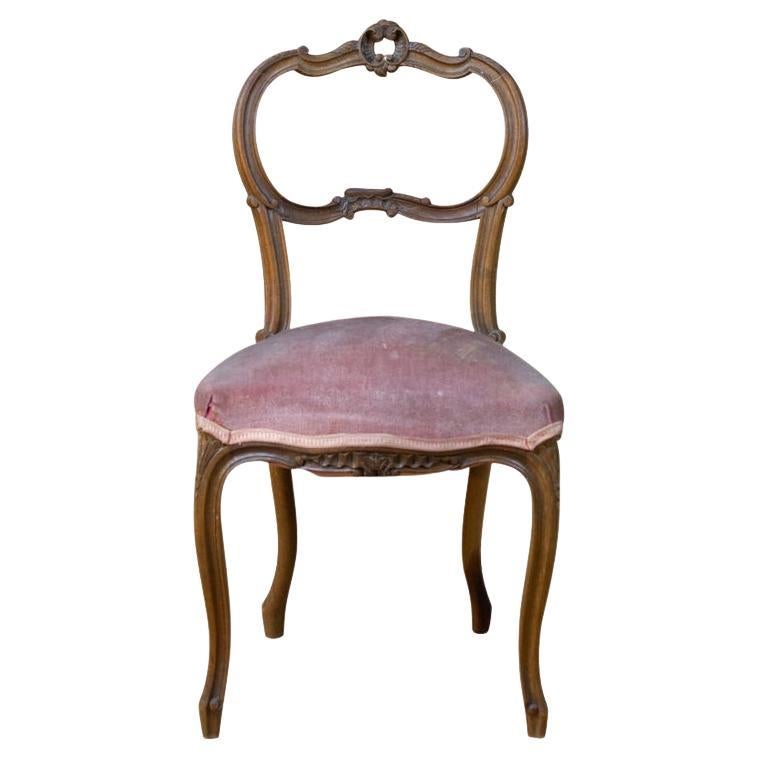 Stuhl Louis XV Stil in Holz und rosa Samt - 19. im Angebot