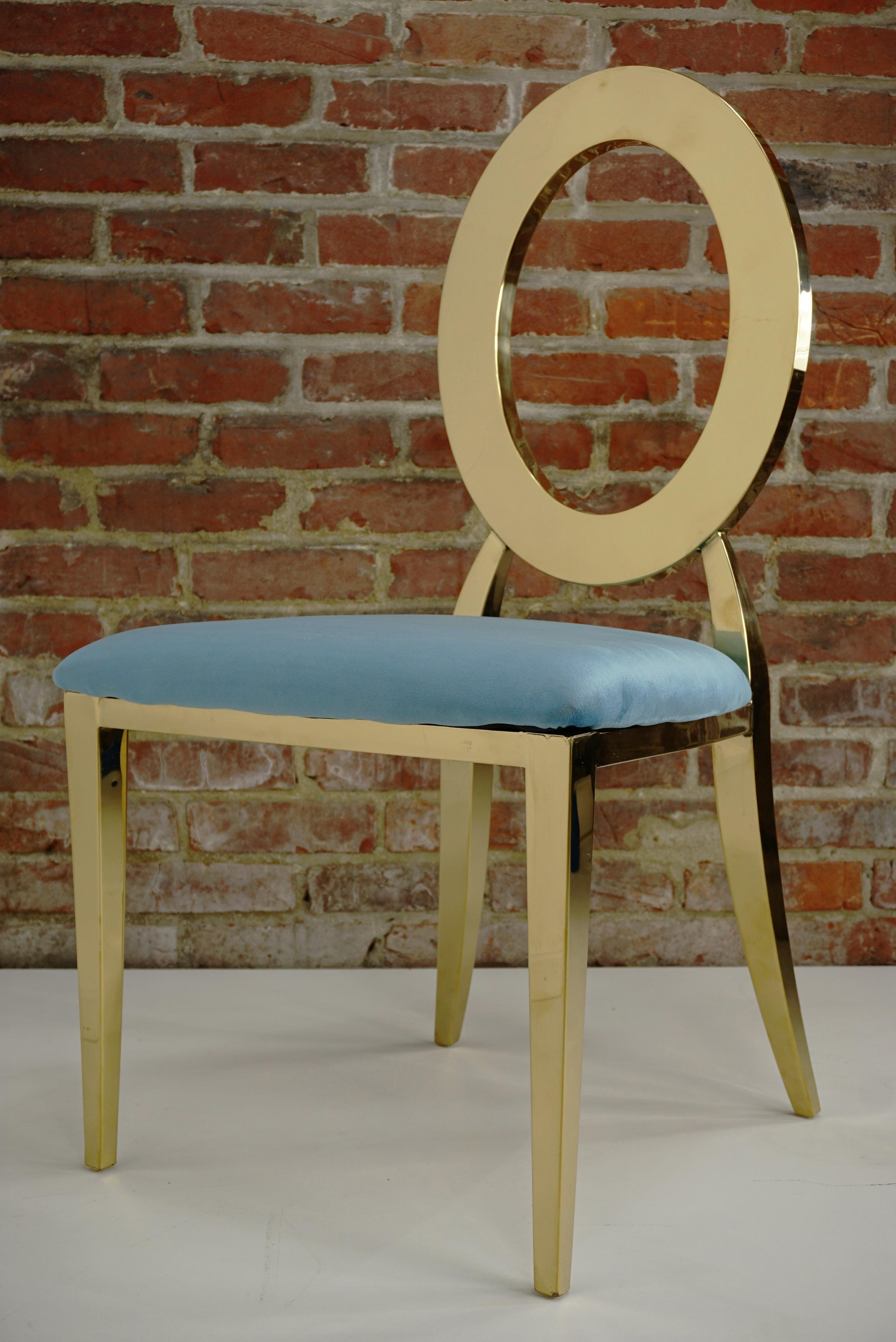 Steel Gilded Metal And Azure Fabric Design Chair