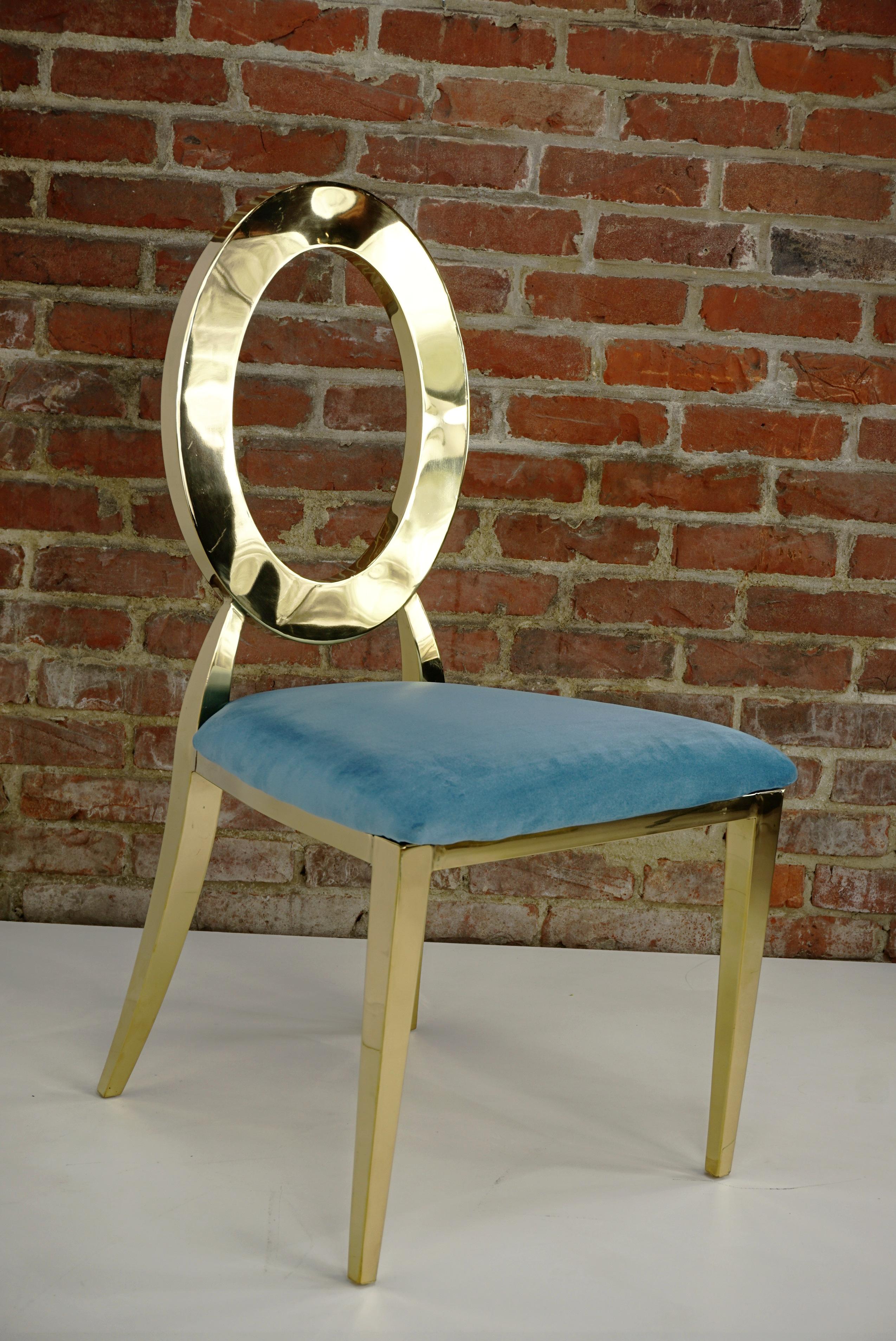 Gilded Metal And Azure Fabric Design Chair 1