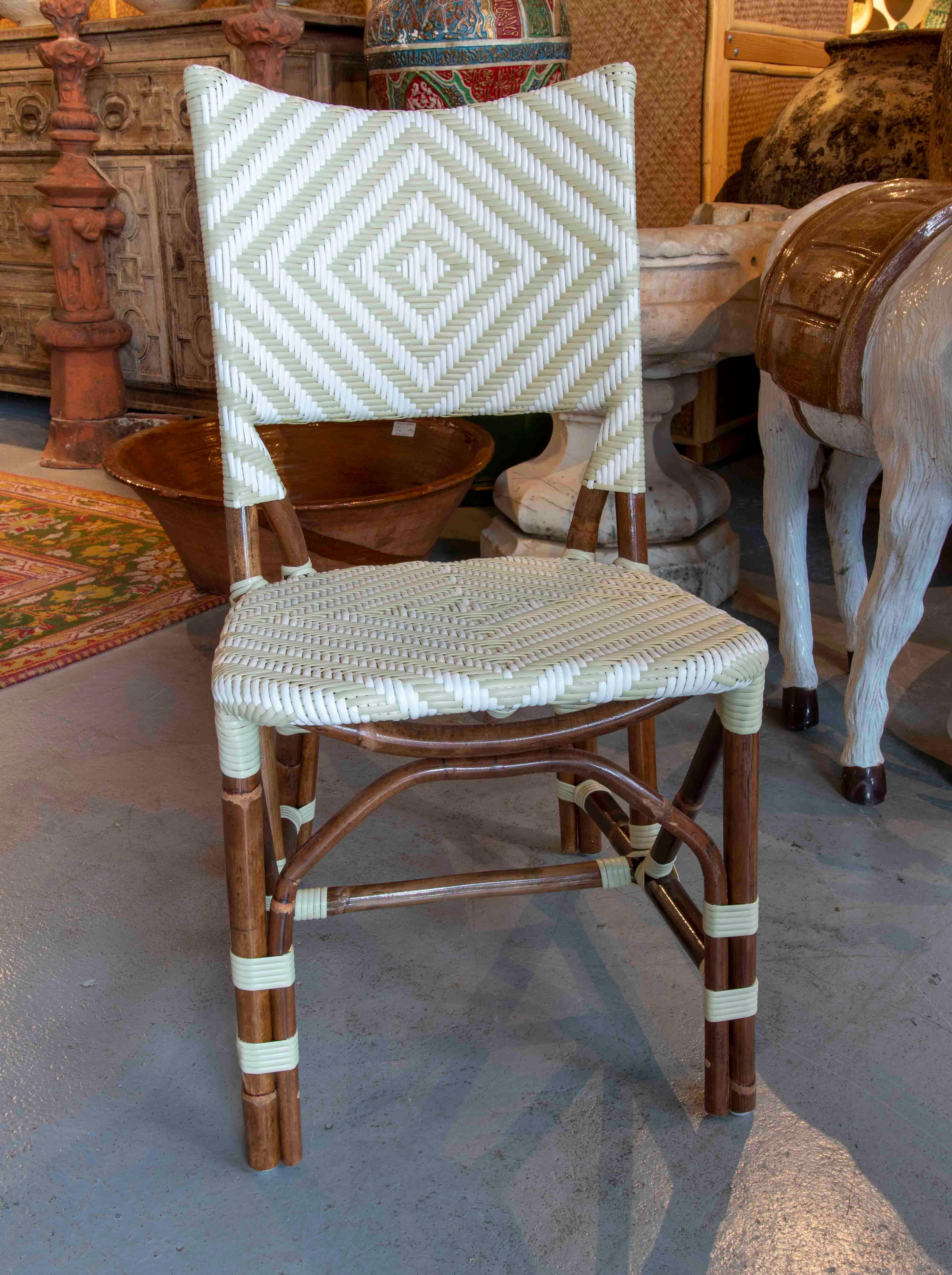 European Chair Made of Synthetic Material and Bamboo for Outdoor Use For Sale