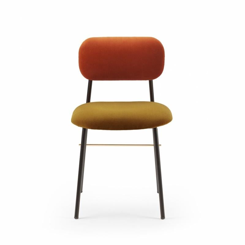 Contemporary Classic Chair Miami, Black, Brass Details, Orange and