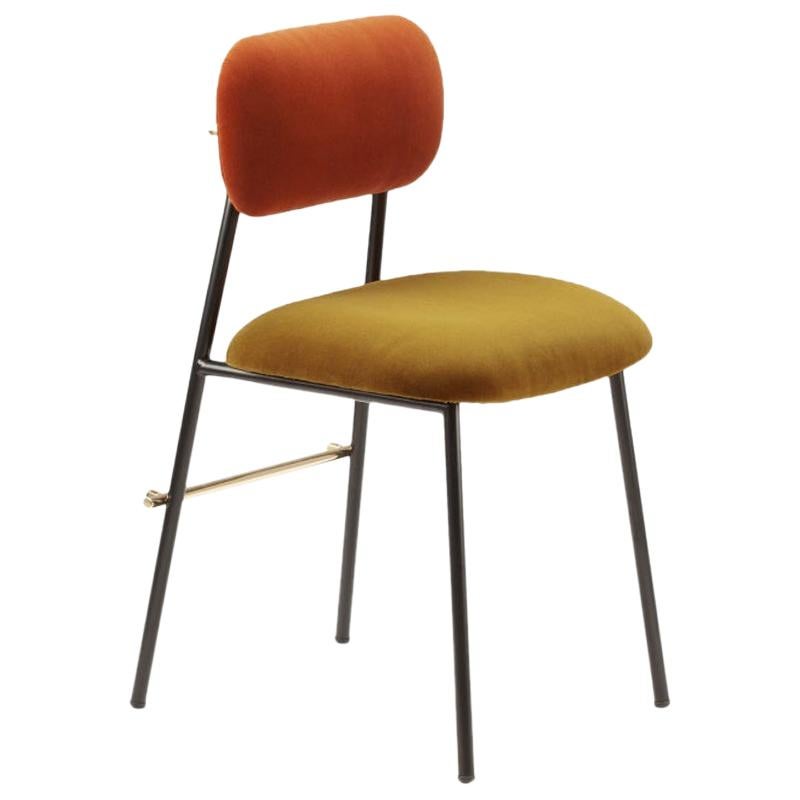 Contemporary Classic Chair Miami, Black, Brass Details, Orange and Burnt Yellow