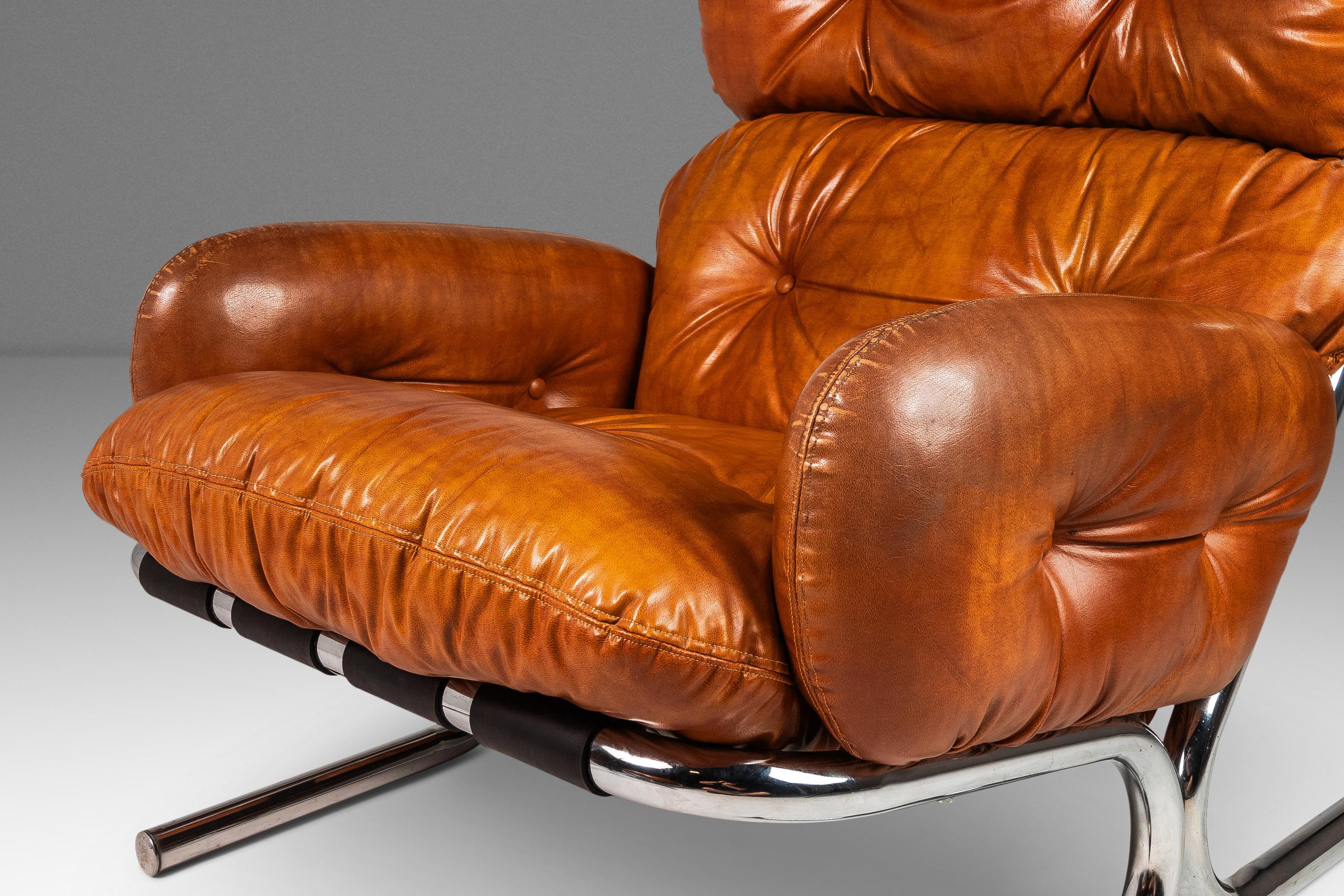Ensemble chaise et pouf en cuir de Milo Baughman pour Directional, États-Unis, vers les années 1960 en vente 3