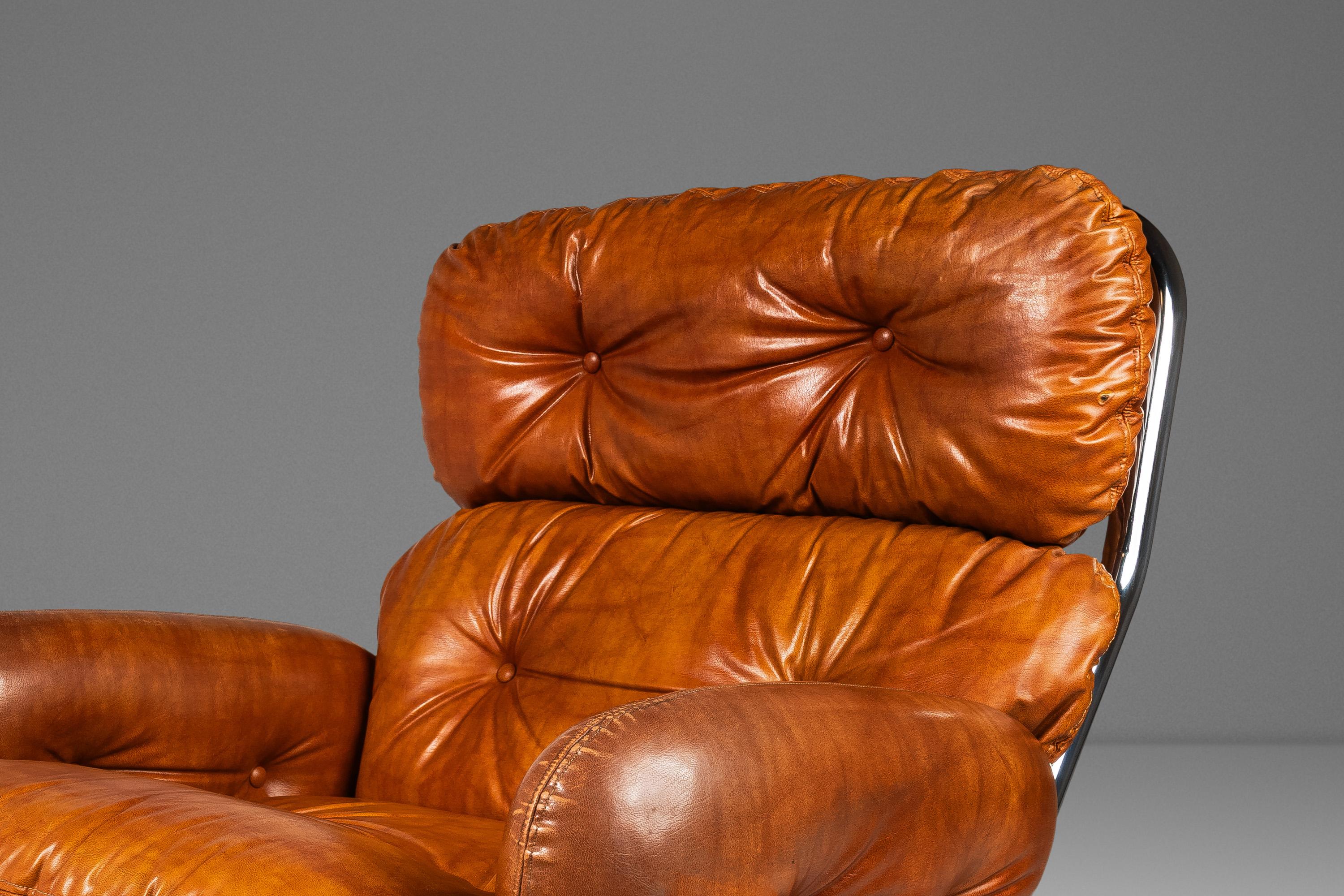 Ensemble chaise et pouf en cuir de Milo Baughman pour Directional, États-Unis, vers les années 1960 en vente 5