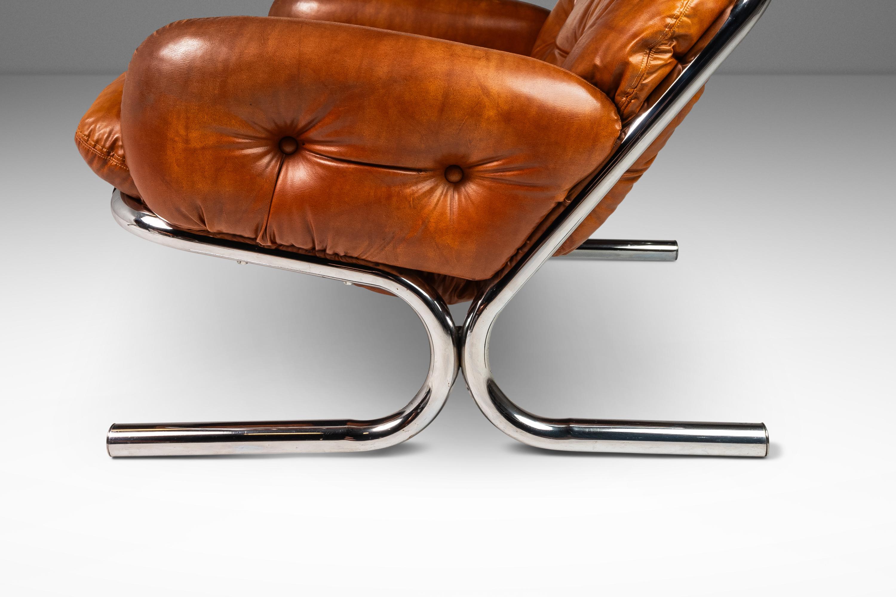 Ensemble chaise et pouf en cuir de Milo Baughman pour Directional, États-Unis, vers les années 1960 en vente 6