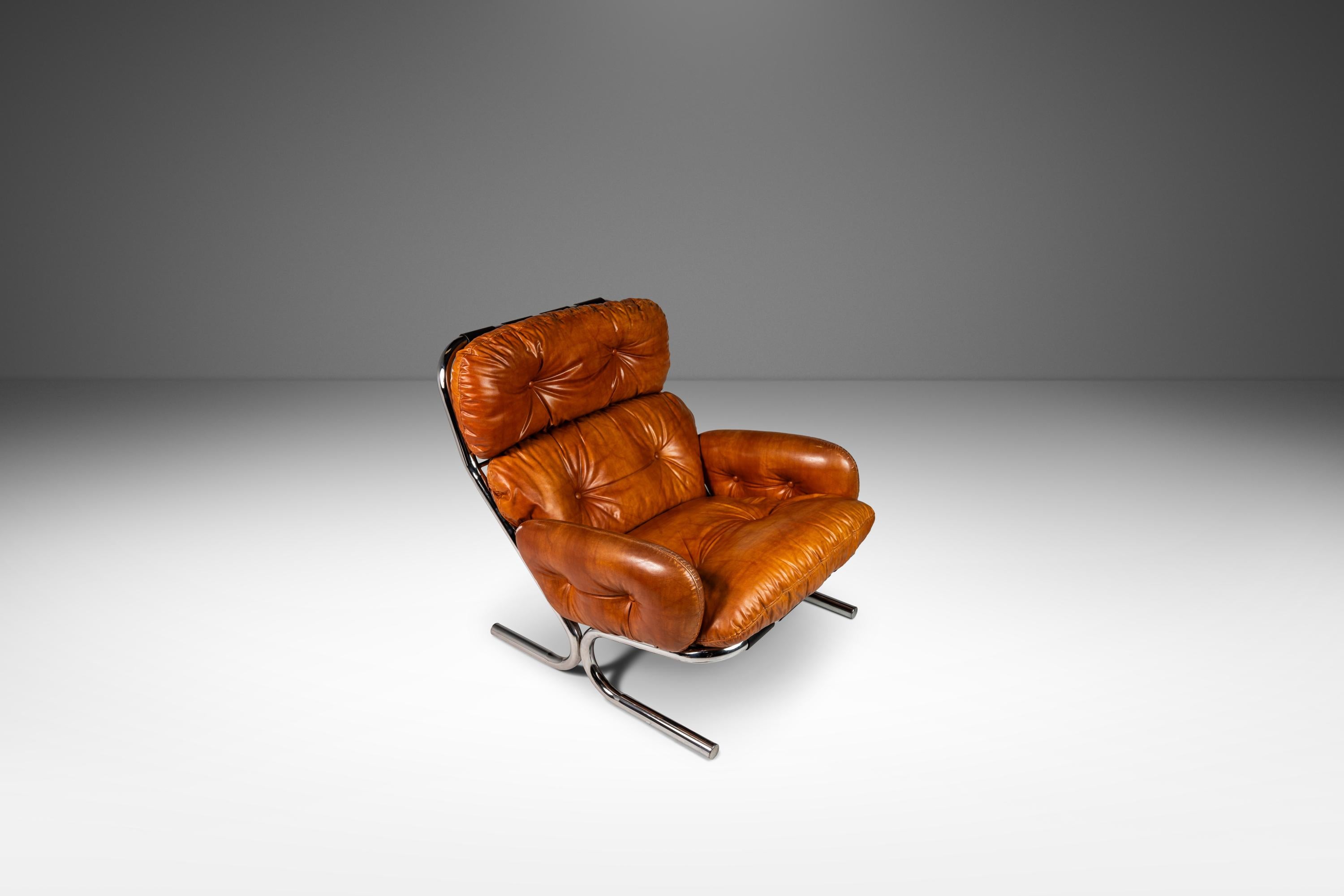 Mid-Century Modern Ensemble chaise et pouf en cuir de Milo Baughman pour Directional, États-Unis, vers les années 1960 en vente