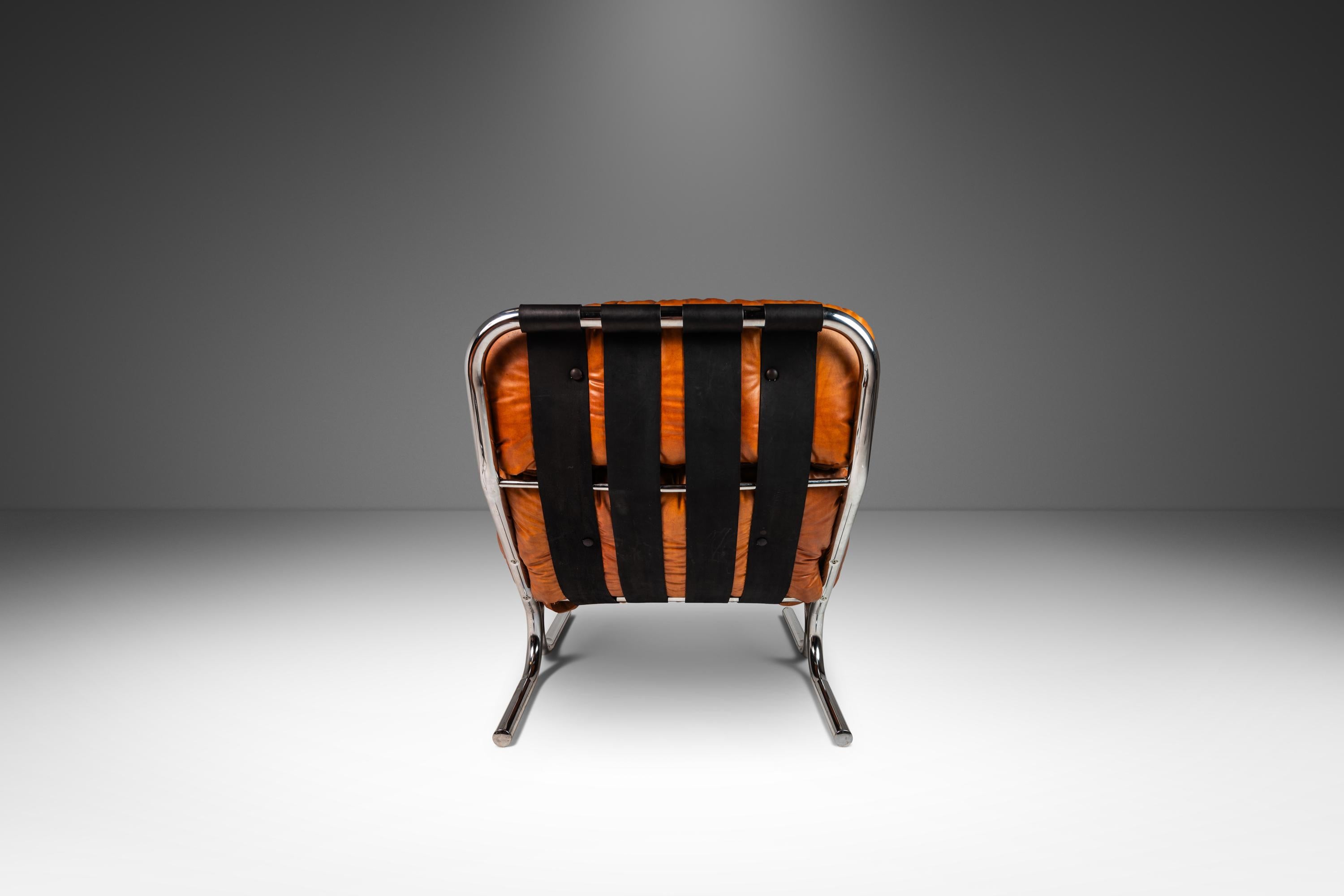 Milieu du XXe siècle Ensemble chaise et pouf en cuir de Milo Baughman pour Directional, États-Unis, vers les années 1960 en vente