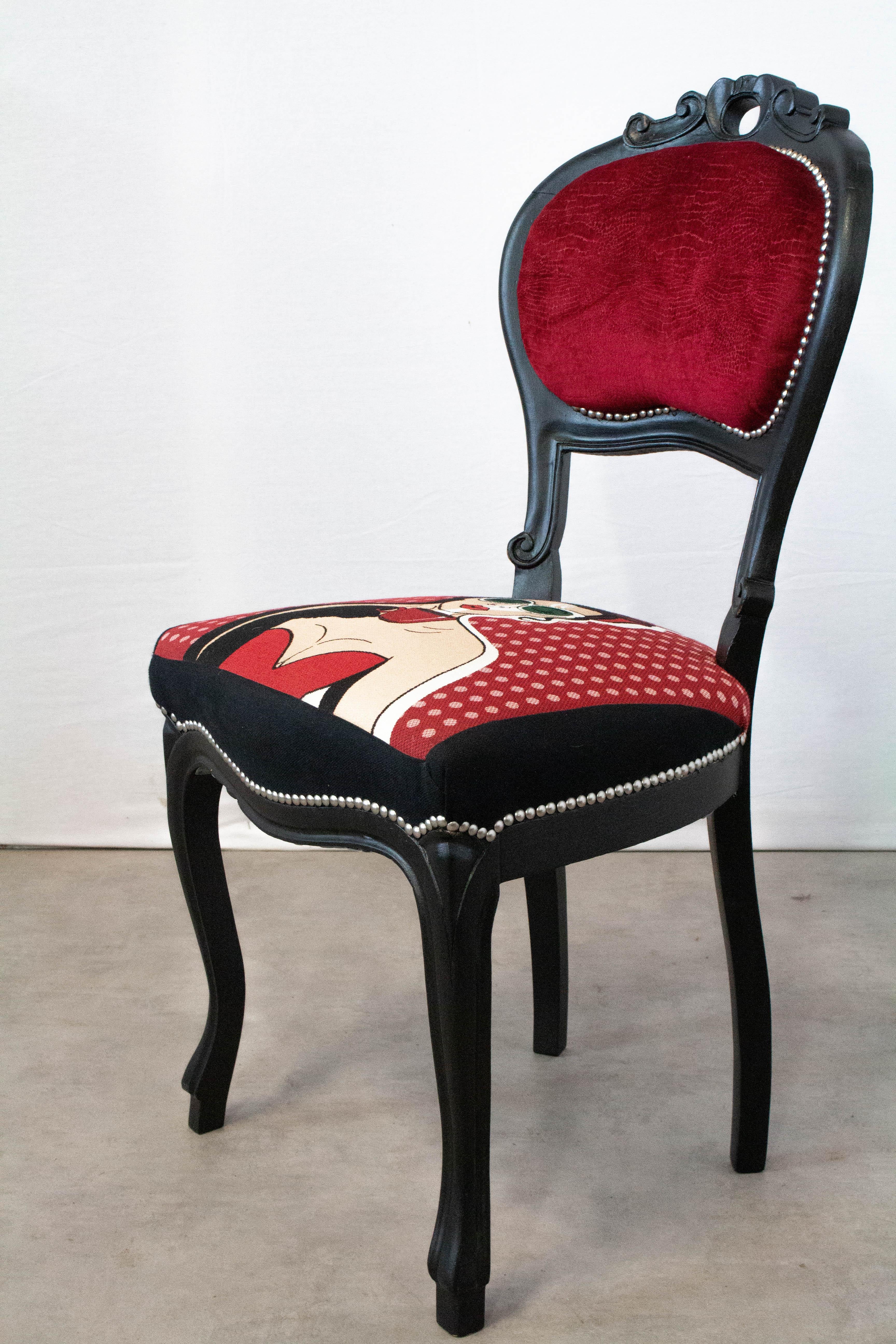 Chair Pin Up Napoleon III French Upholstered Late 19th Century In Good Condition In Labrit, Landes