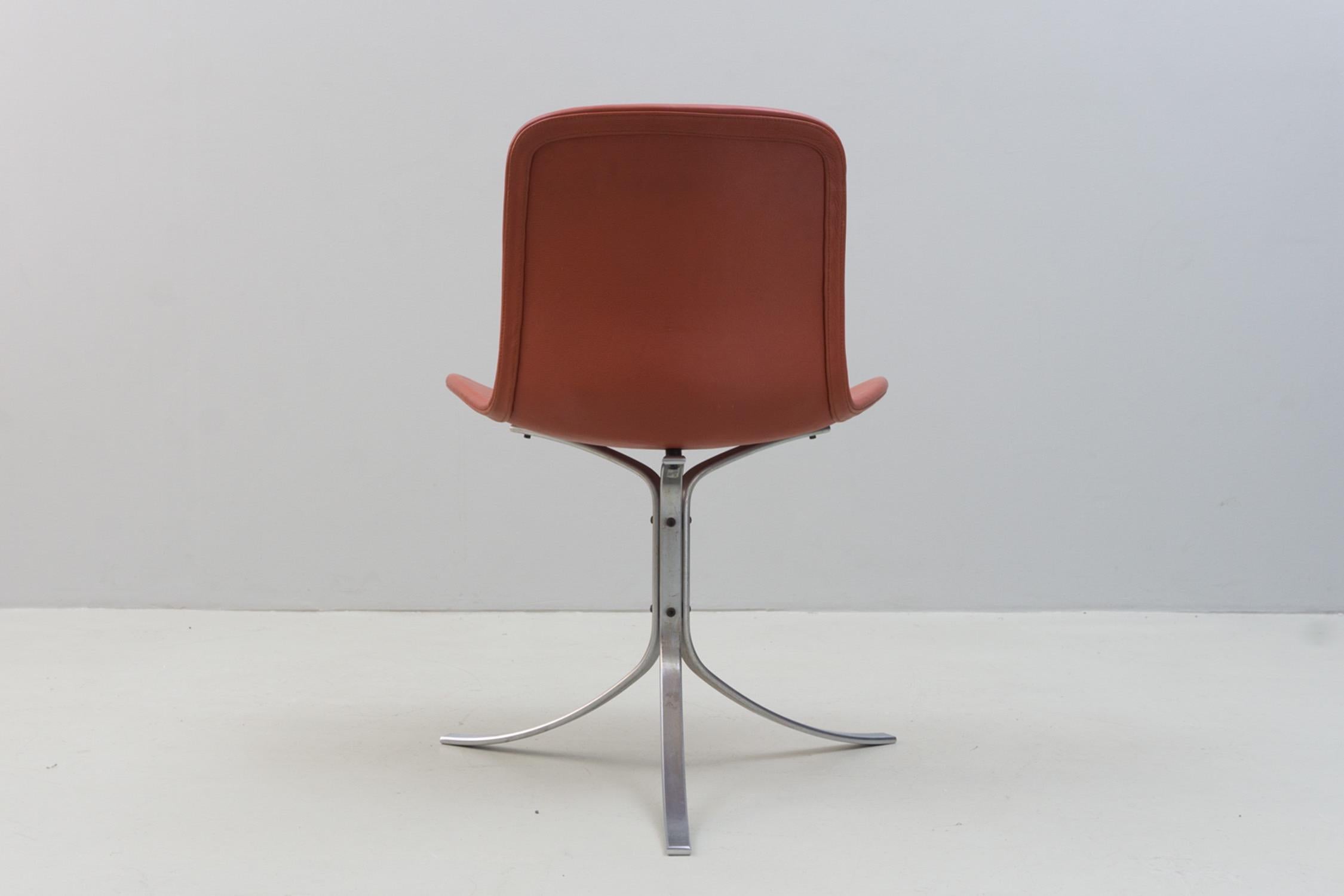 Brushed Chair 'PK 9' by Poul Kjaerholm, Fritz Hansen, Steel, Leather, 1960 For Sale