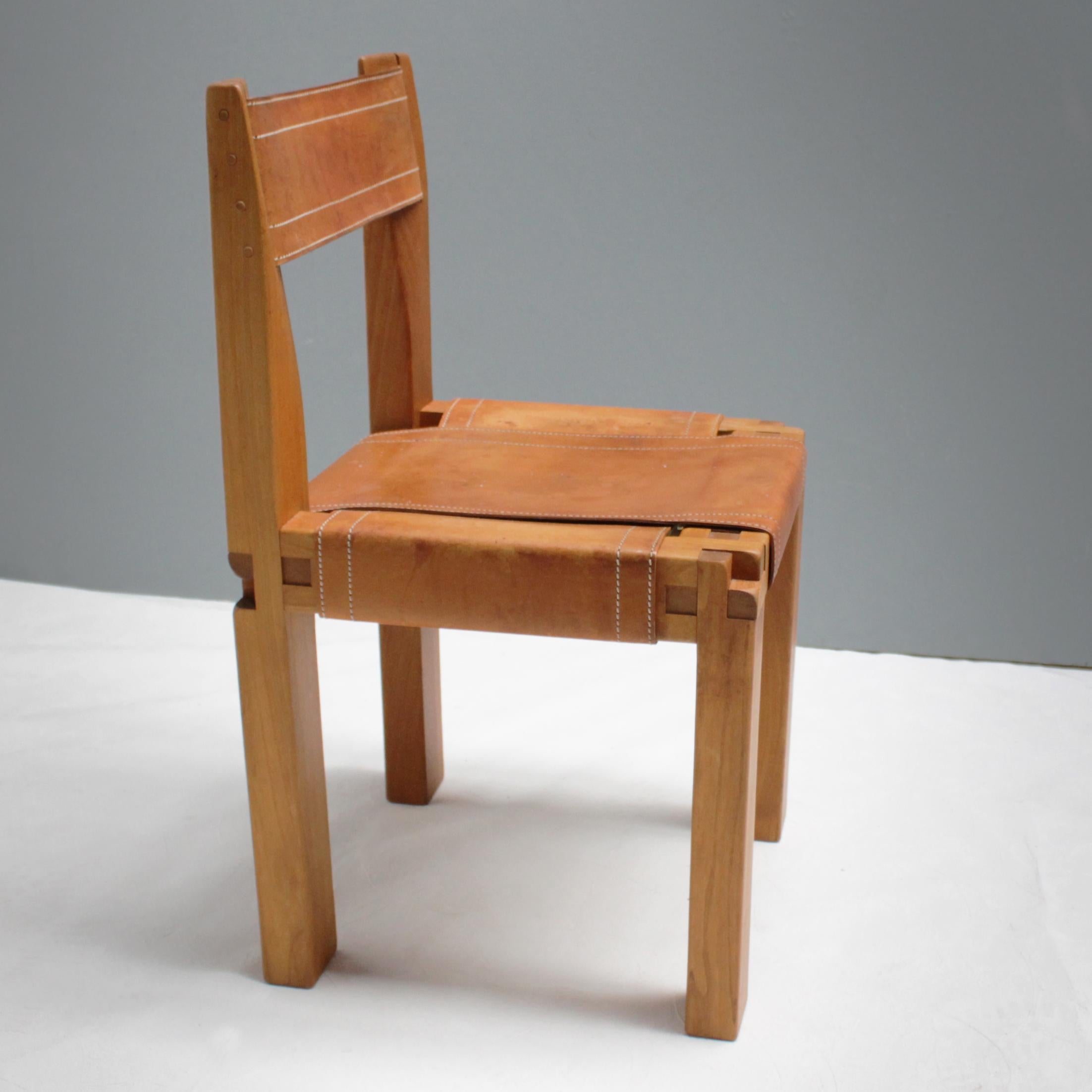 Cuir Chaise S11 de Pierre Chapo, France