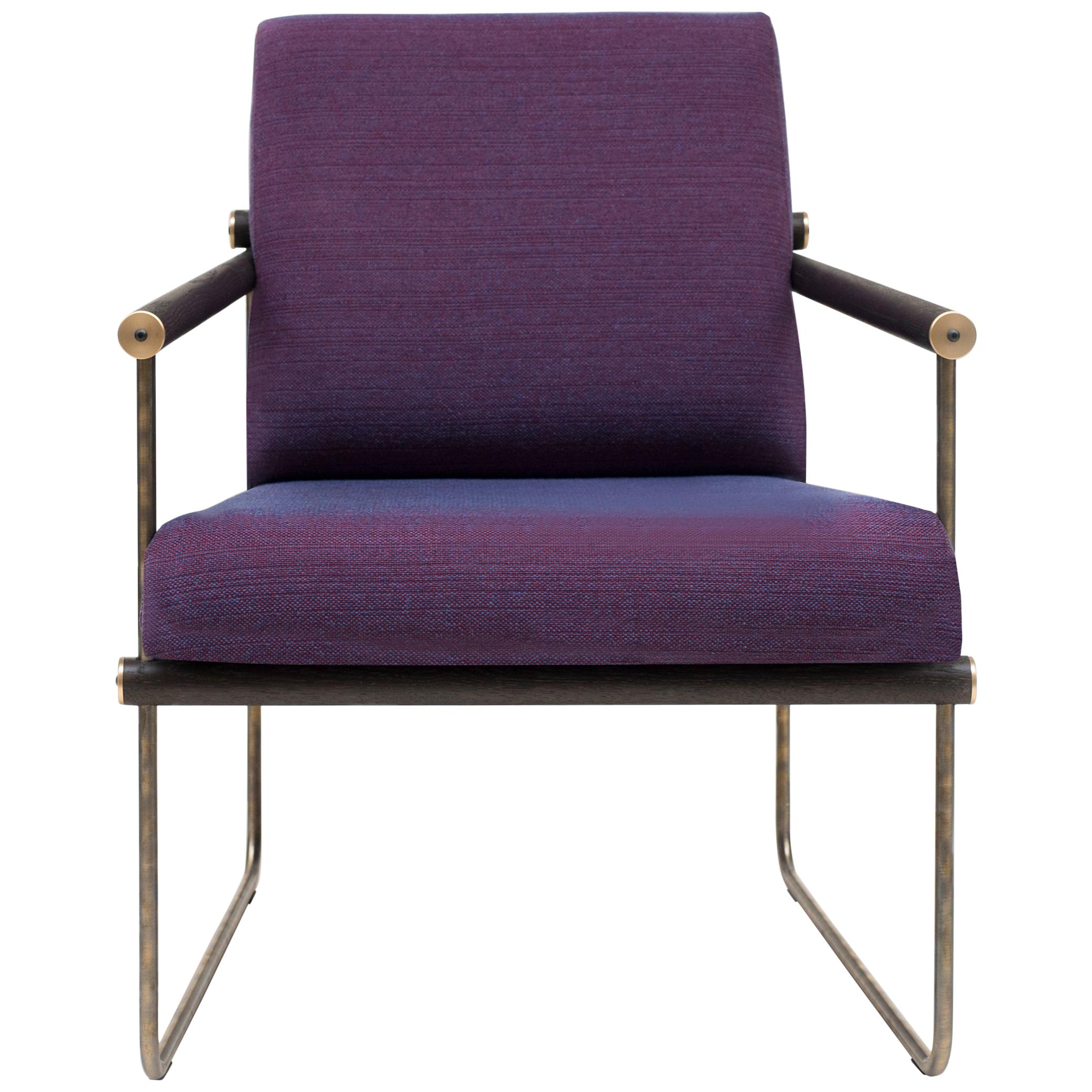 GHYCZY Chair Safari GP05, Brass Aged, Wood Oak Wenge, Purple/Blue Merged Fabric