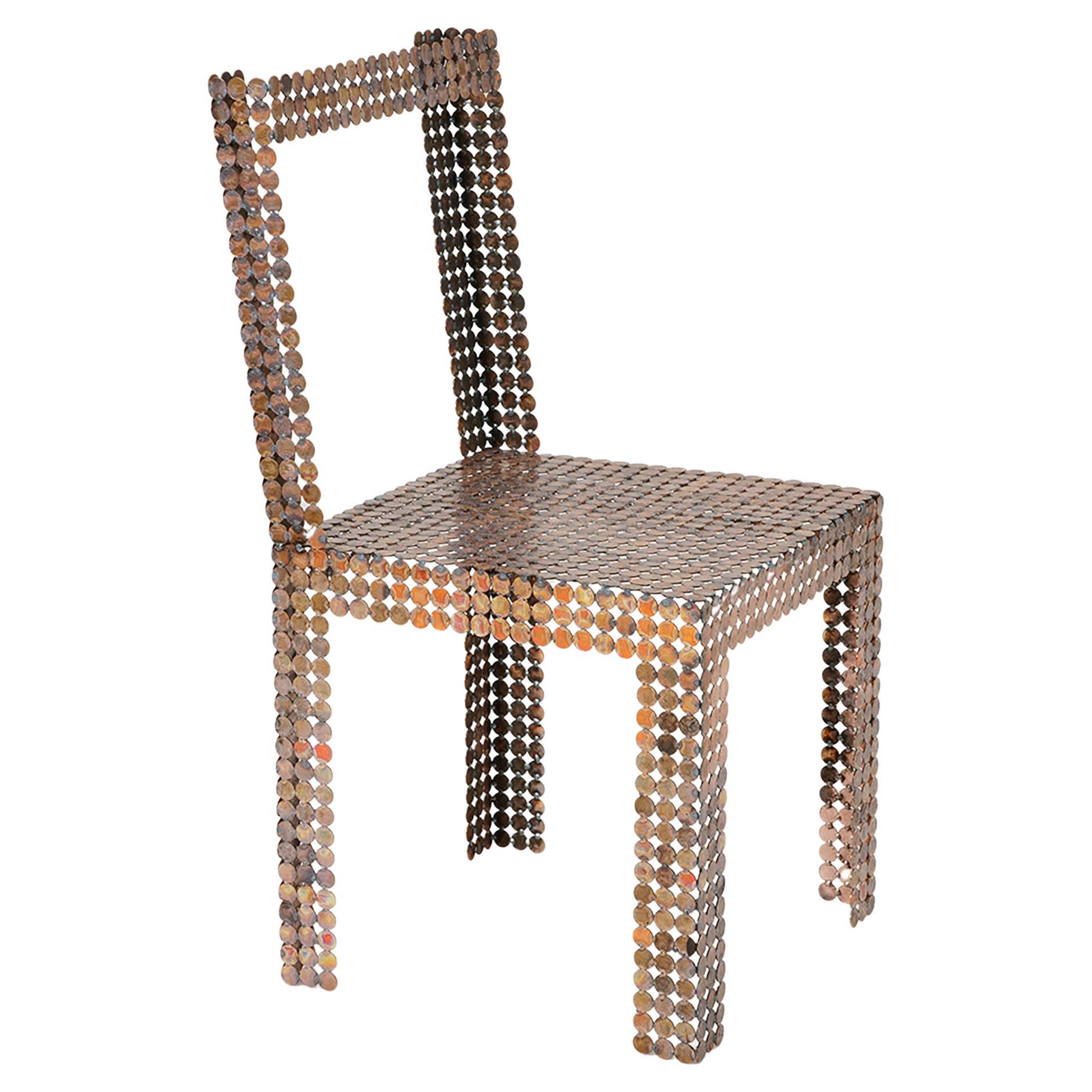 Chair Sculptural Bronze Handmade with 5 Cent Coins by Cristian Herrera For Sale