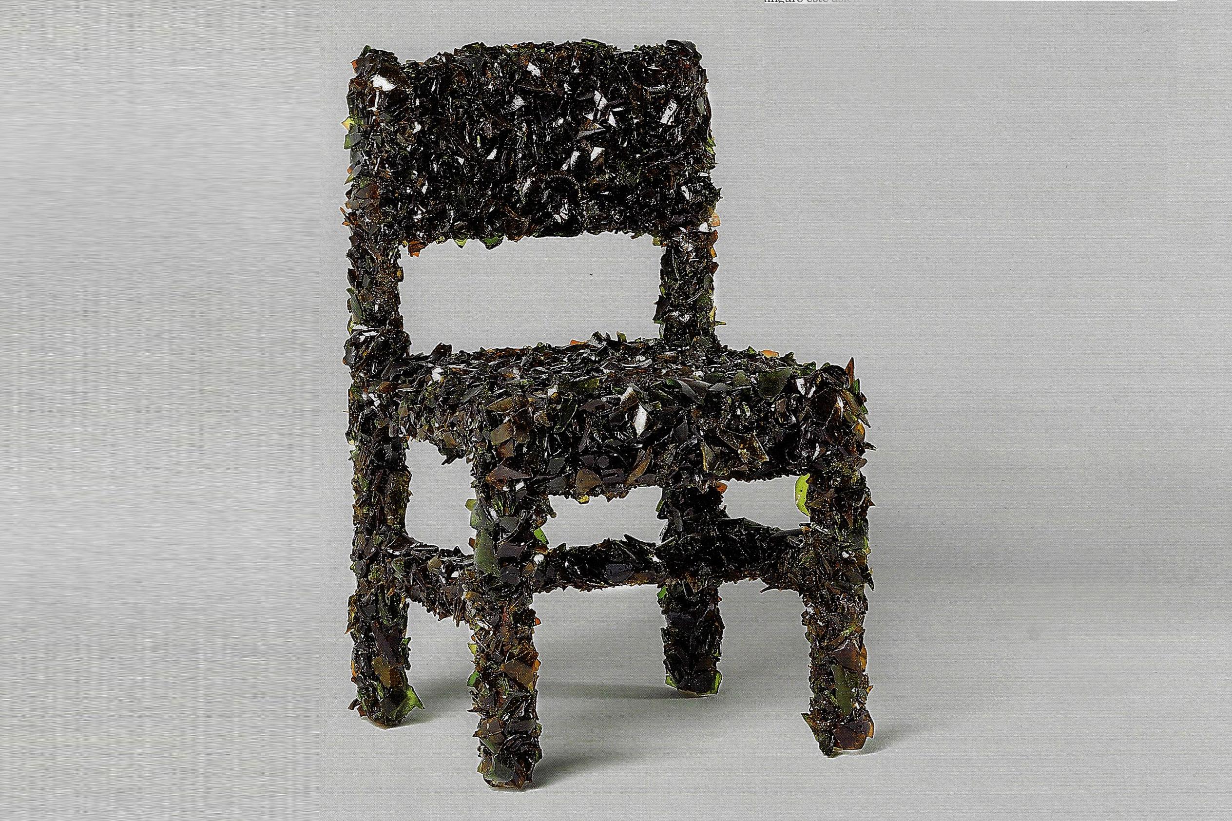 Sculptural Collectible Chair in Crushed Wine Bottle Glass and Resin – Handmade For Sale 4
