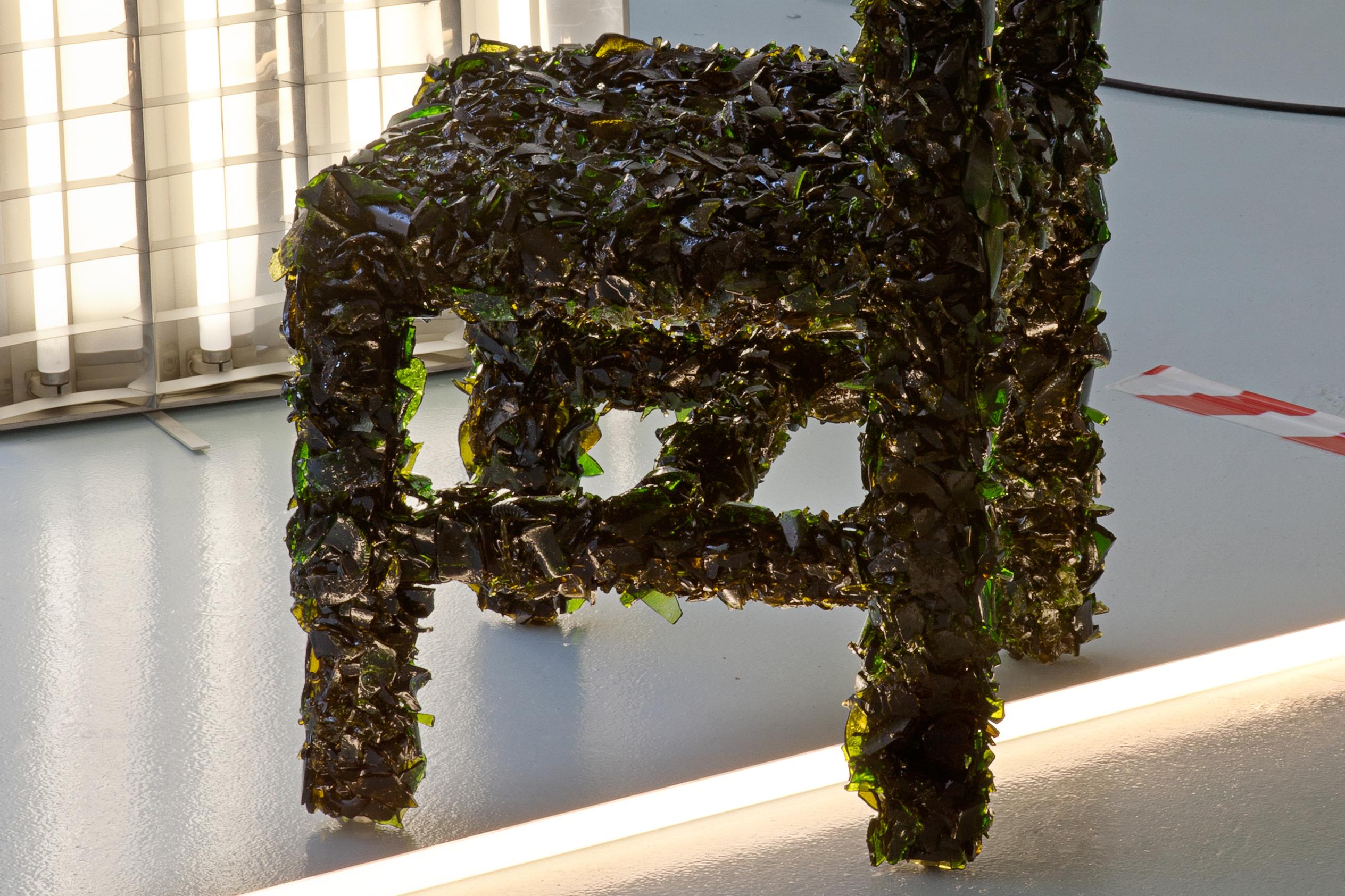 Sculptural Collectible Chair in Crushed Wine Bottle Glass and Resin – Handmade For Sale 1