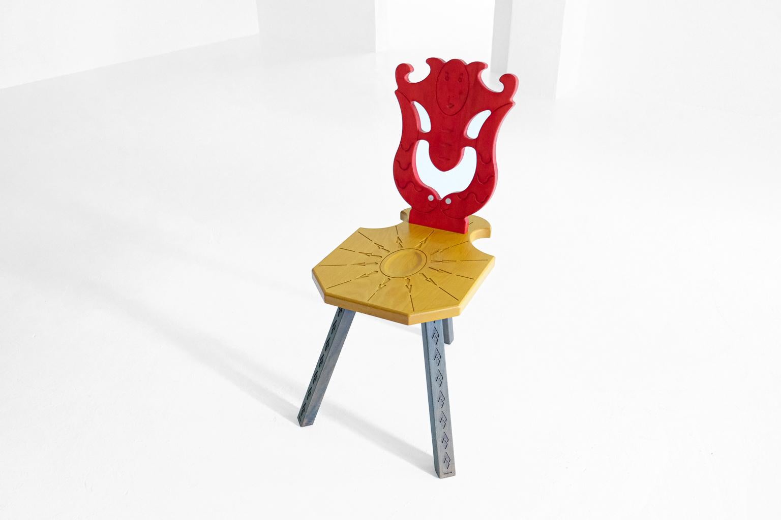 a postmodern chair that tells a historic story: designed in 1996 by alessandro mendini for a fantastic museum in milan. the museo bagatti valsecchi was a noble family residence, renovated in 1883 by the two brothers giuseppe and fausto bagatti