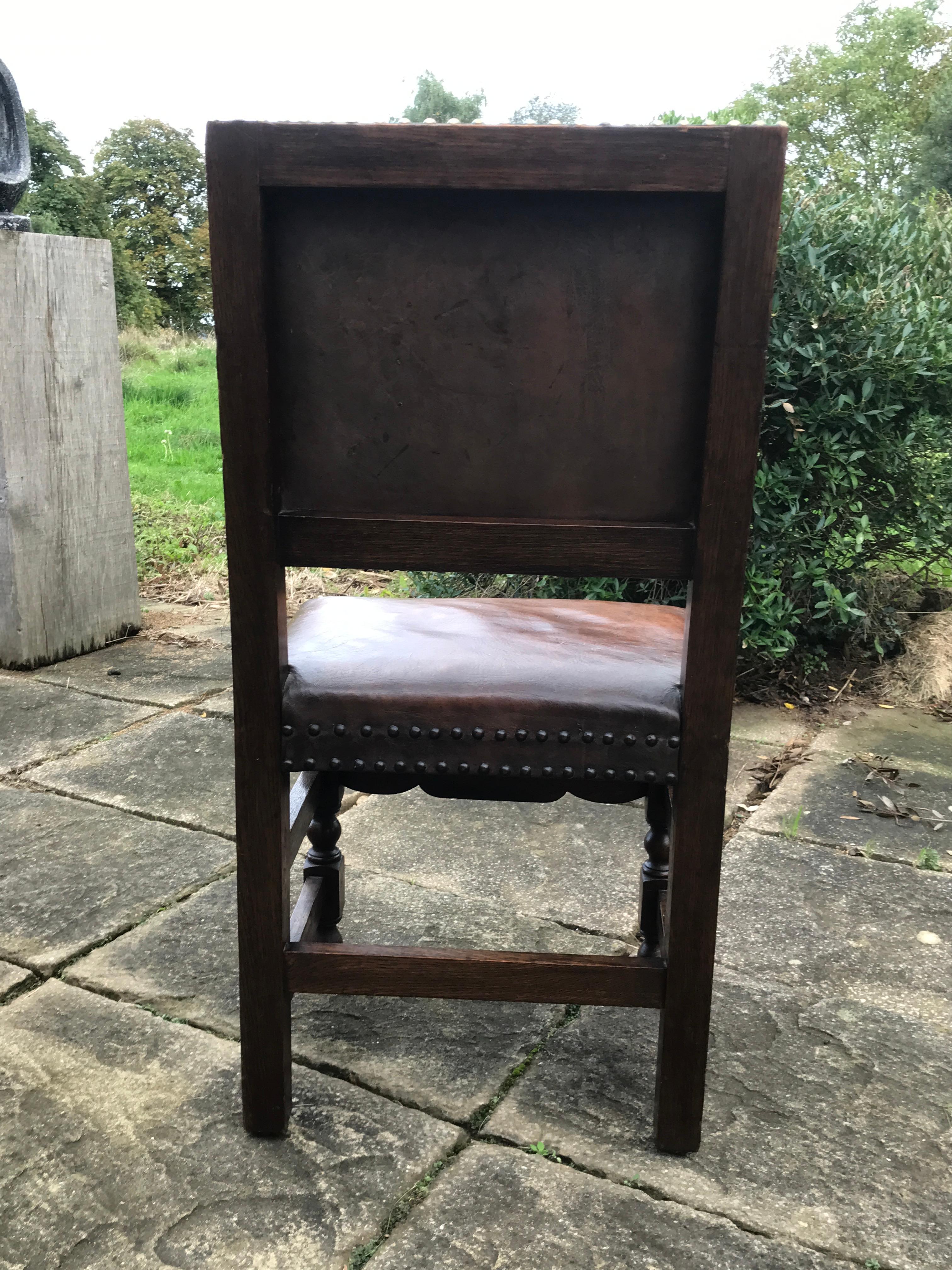 Chair Set of 4 Leather Oak English Jacobean Baroque Revival Antiquarian 11