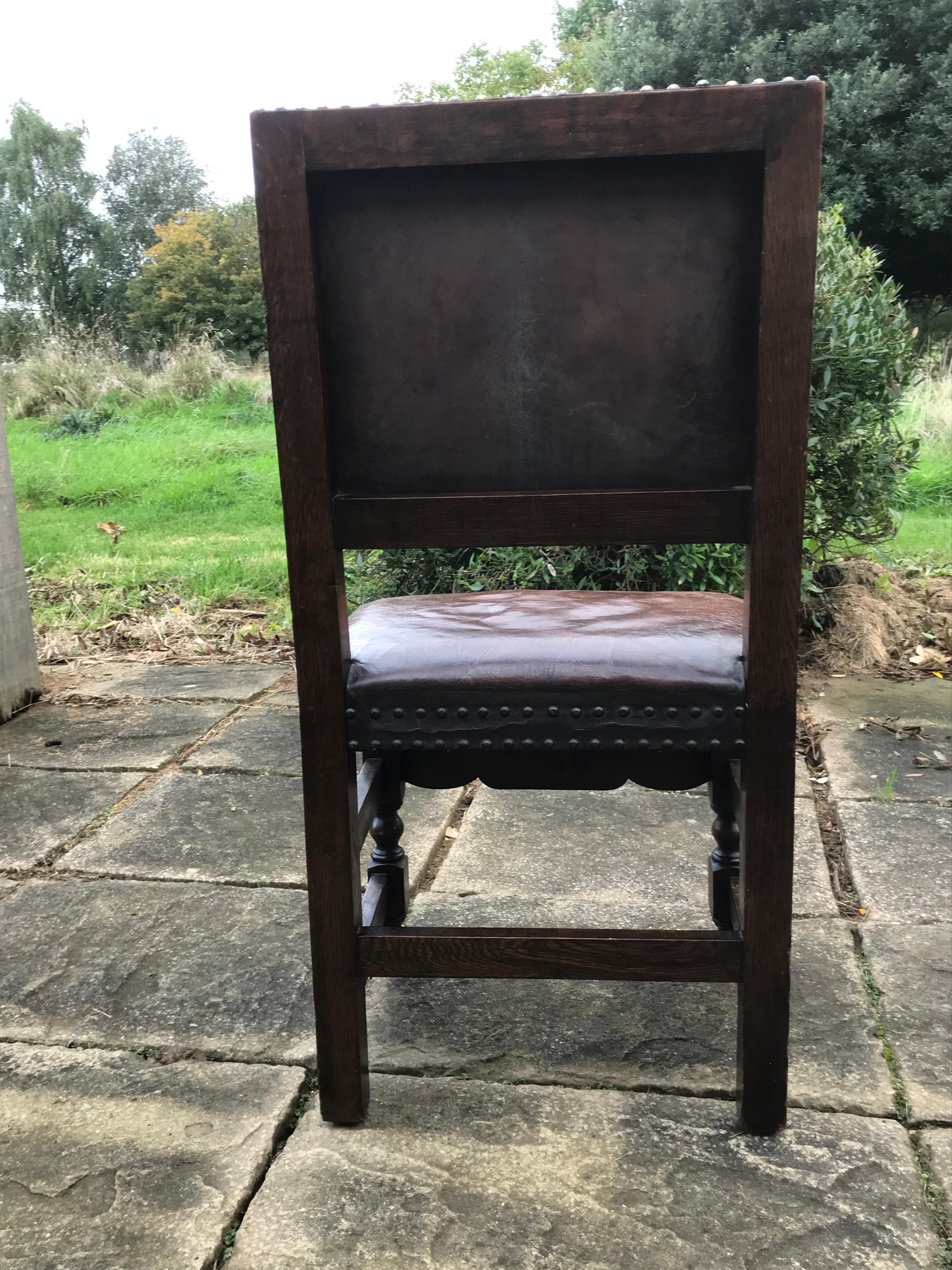 Chair Set of 4 Leather Oak English Jacobean Baroque Revival Antiquarian 13