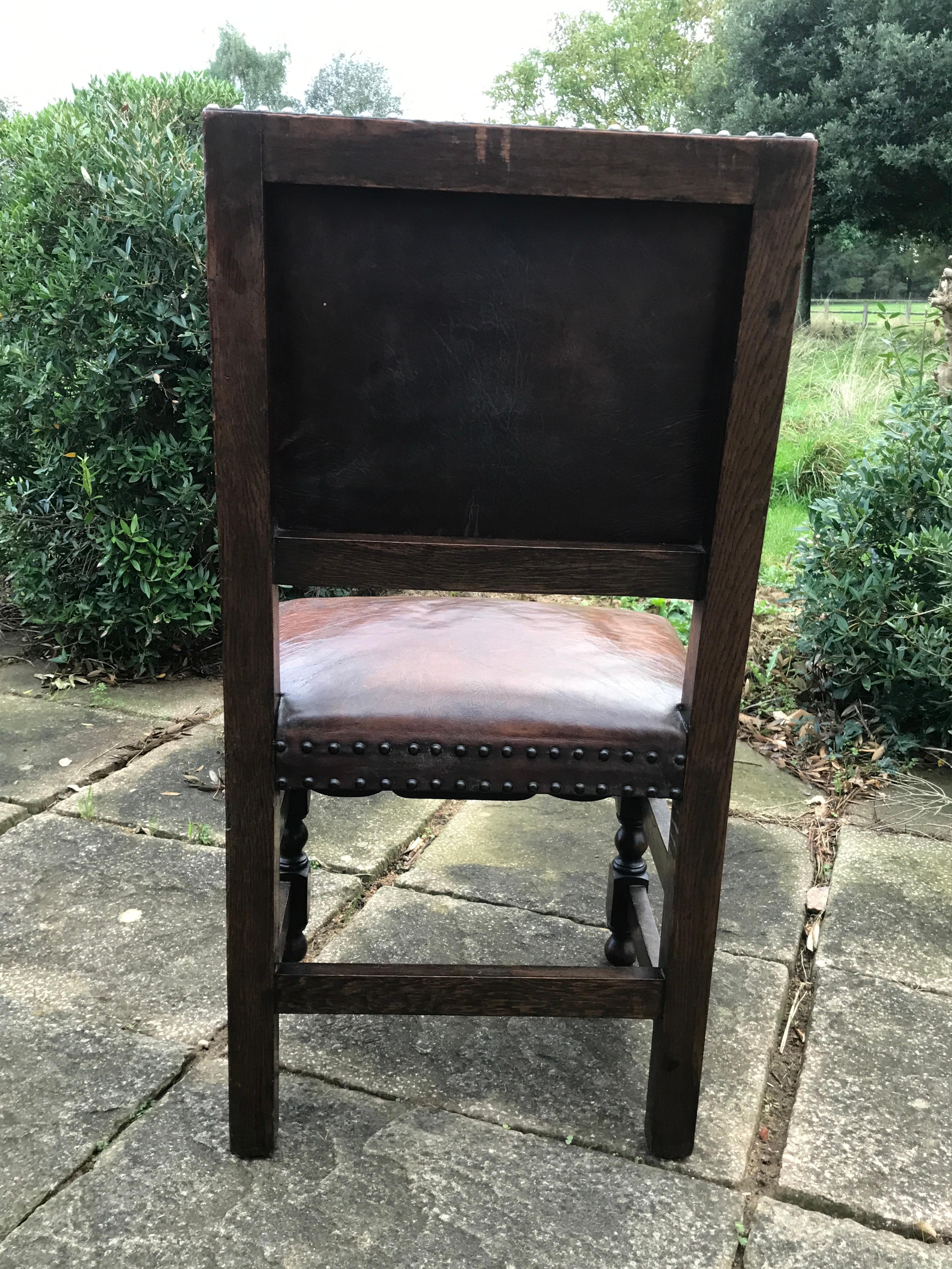 Chair Set of 4 Leather Oak English Jacobean Baroque Revival Antiquarian 5