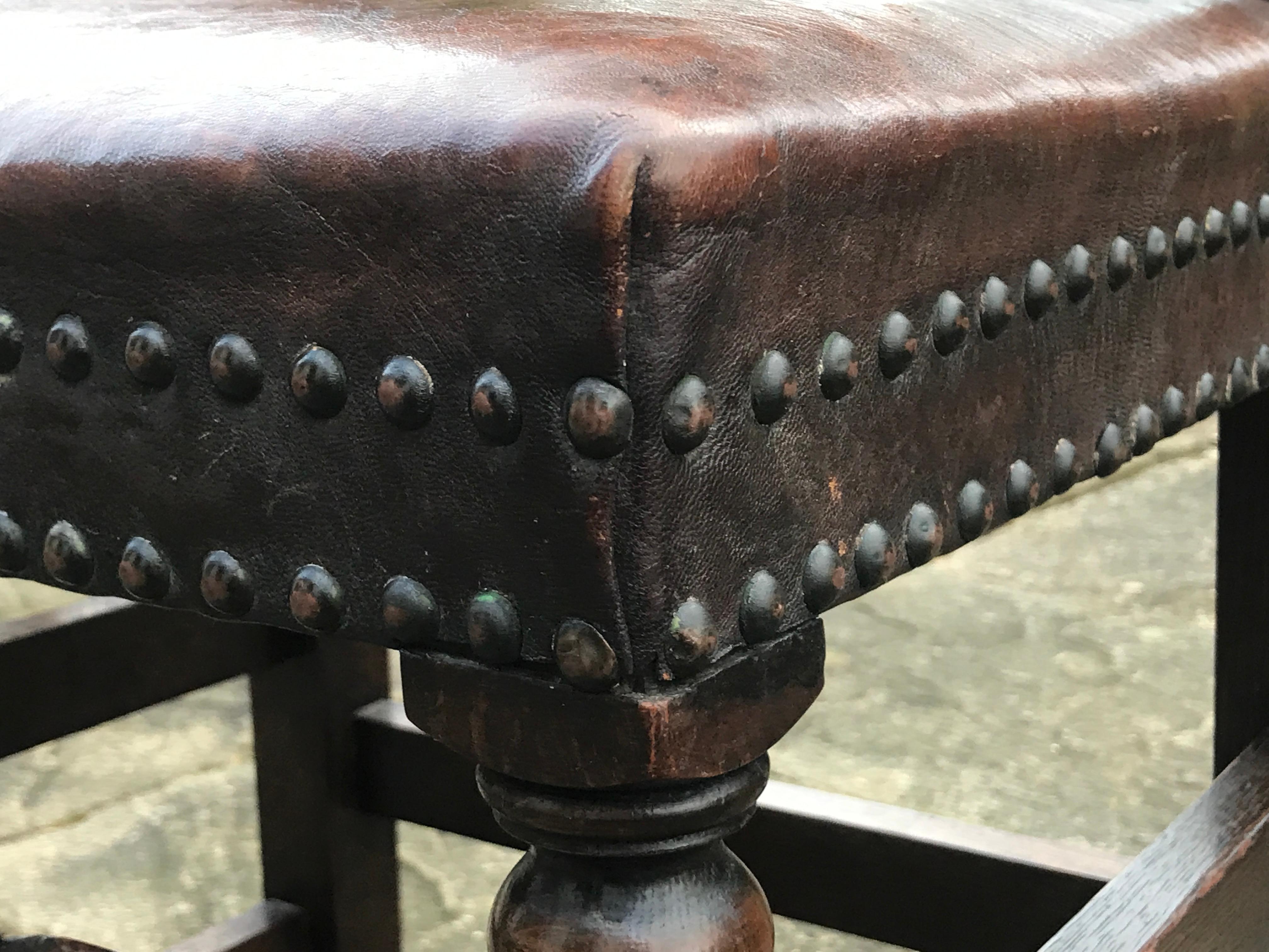 Chair Set of 4 Leather Oak English Jacobean Baroque Revival Antiquarian 2