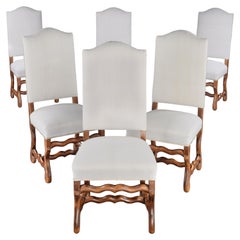 Chair, Set of Six, Dining, Upholstered, French, Os-de-mouton, Walnut, Linen